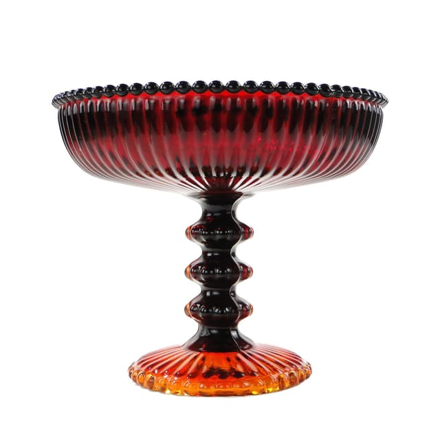 Compote Bowl Perełki, glass red orange yellow, by J.S. Drost, Ząbkowice, Poland, 1970s. - DIMENSION