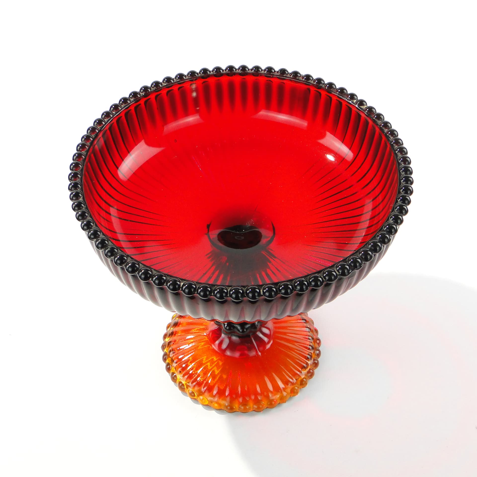 Compote Bowl Perełki, glass red orange yellow, by J.S. Drost, Ząbkowice, Poland, 1970s. - 343980