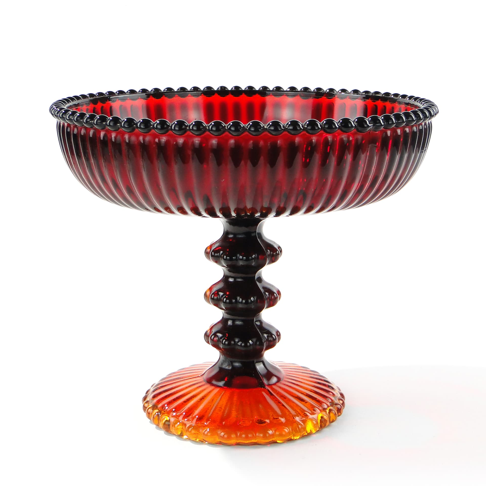 Compote Bowl Perełki, glass red orange yellow, by J.S. Drost, Ząbkowice, Poland, 1970s. - 343977