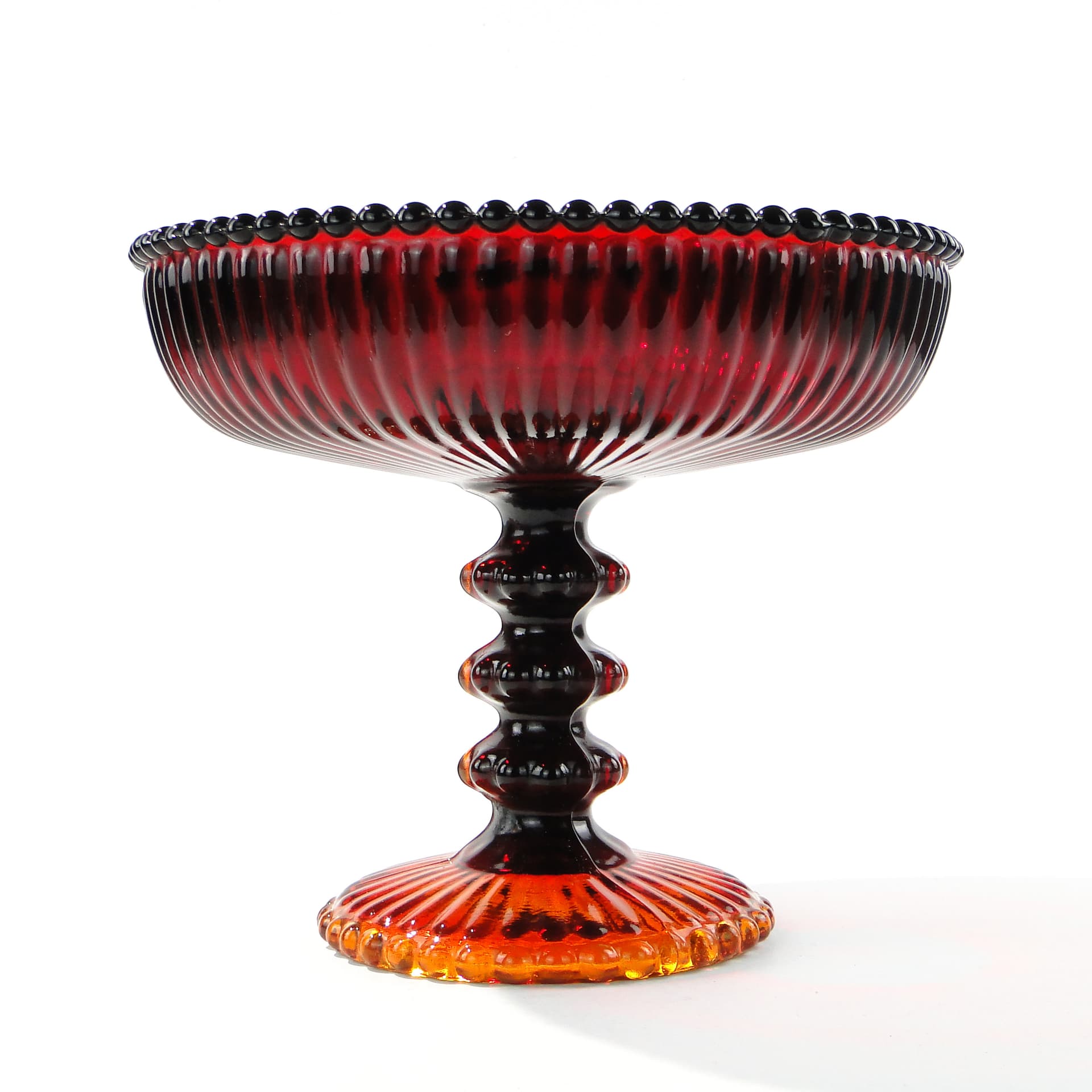 Compote Bowl Perełki, glass red orange yellow, by J.S. Drost, Ząbkowice, Poland, 1970s. - 343979