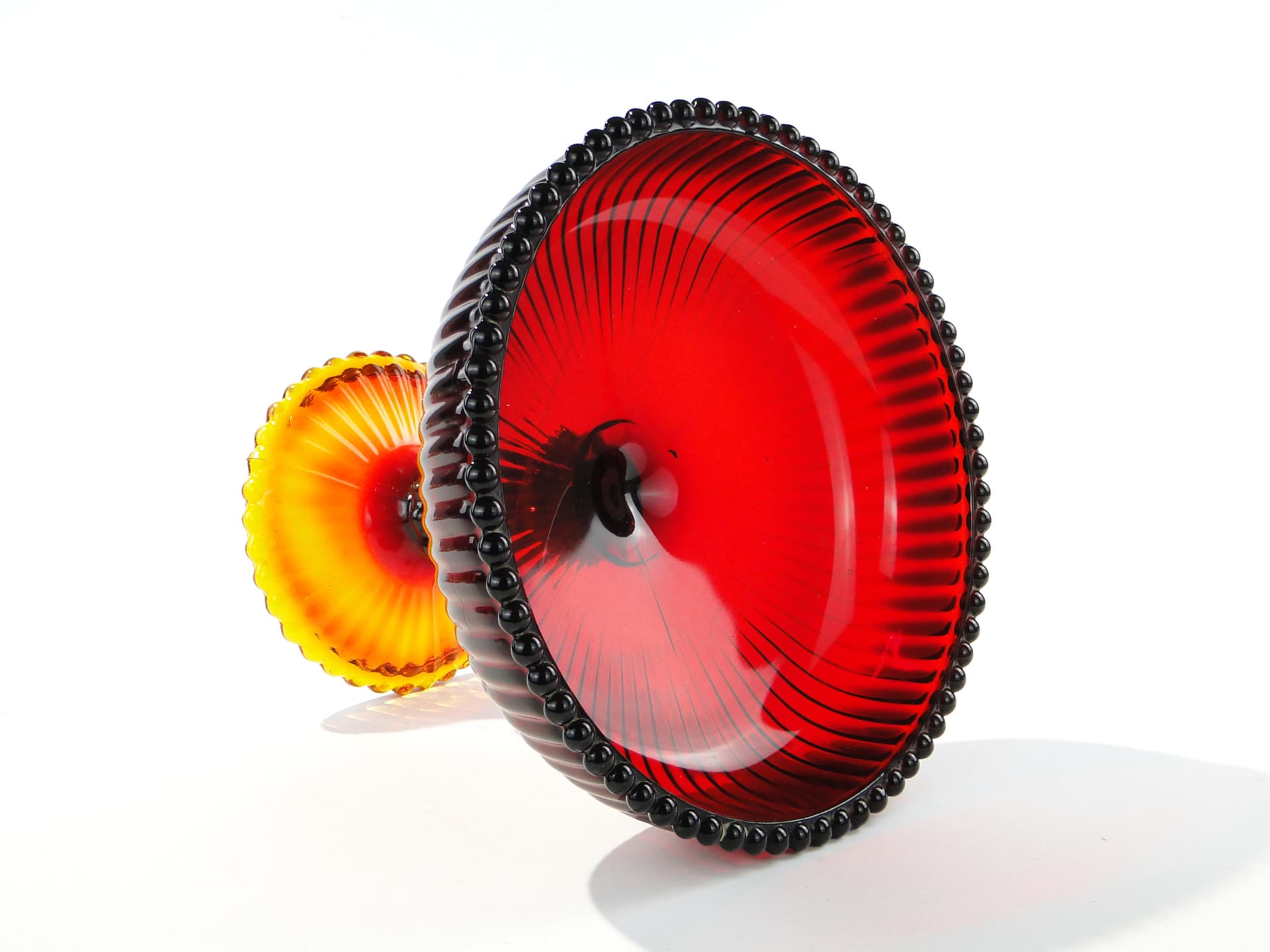 Compote Bowl Perełki, glass red orange yellow, by J.S. Drost, Ząbkowice, Poland, 1970s. - 343976