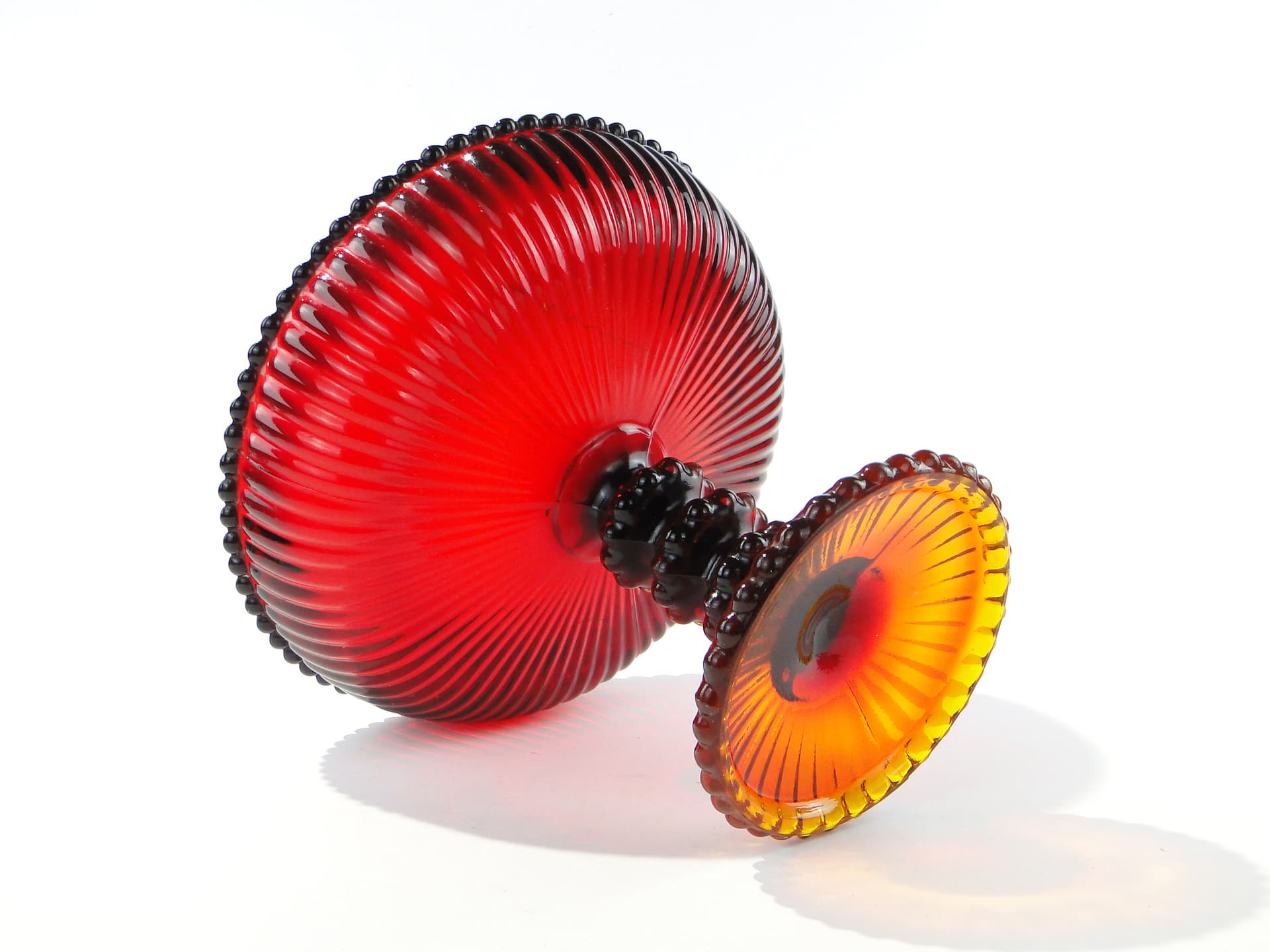 Compote Bowl Perełki, glass red orange yellow, by J.S. Drost, Ząbkowice, Poland, 1970s. - 343975