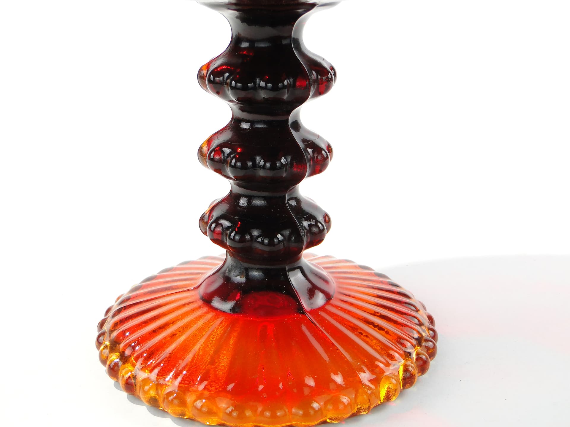 Compote Bowl Perełki, glass red orange yellow, by J.S. Drost, Ząbkowice, Poland, 1970s. - 343972
