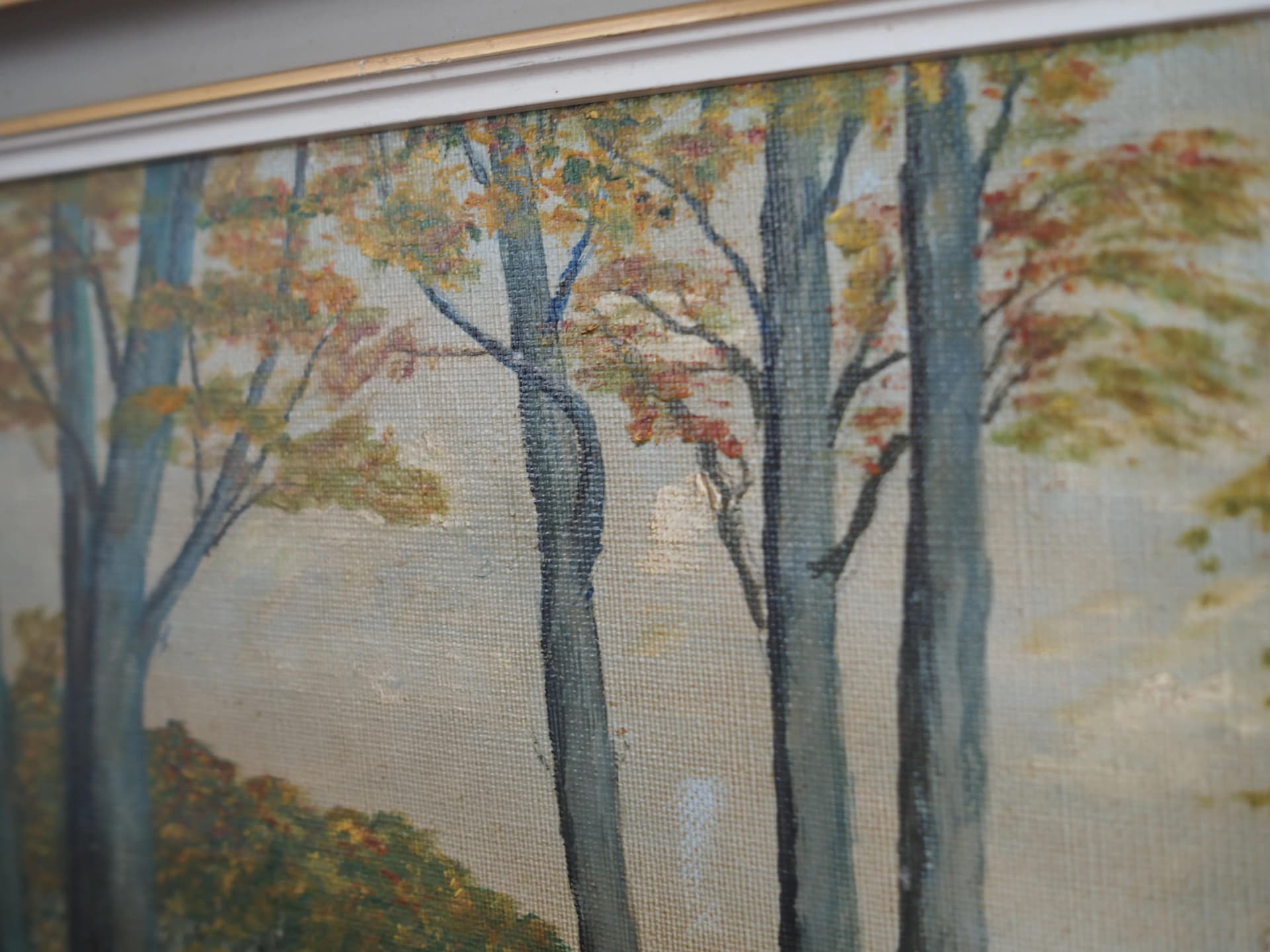 Obraz Las mieszany, turkusowy, olej na płótnie, Polska, lata 60. - 25578