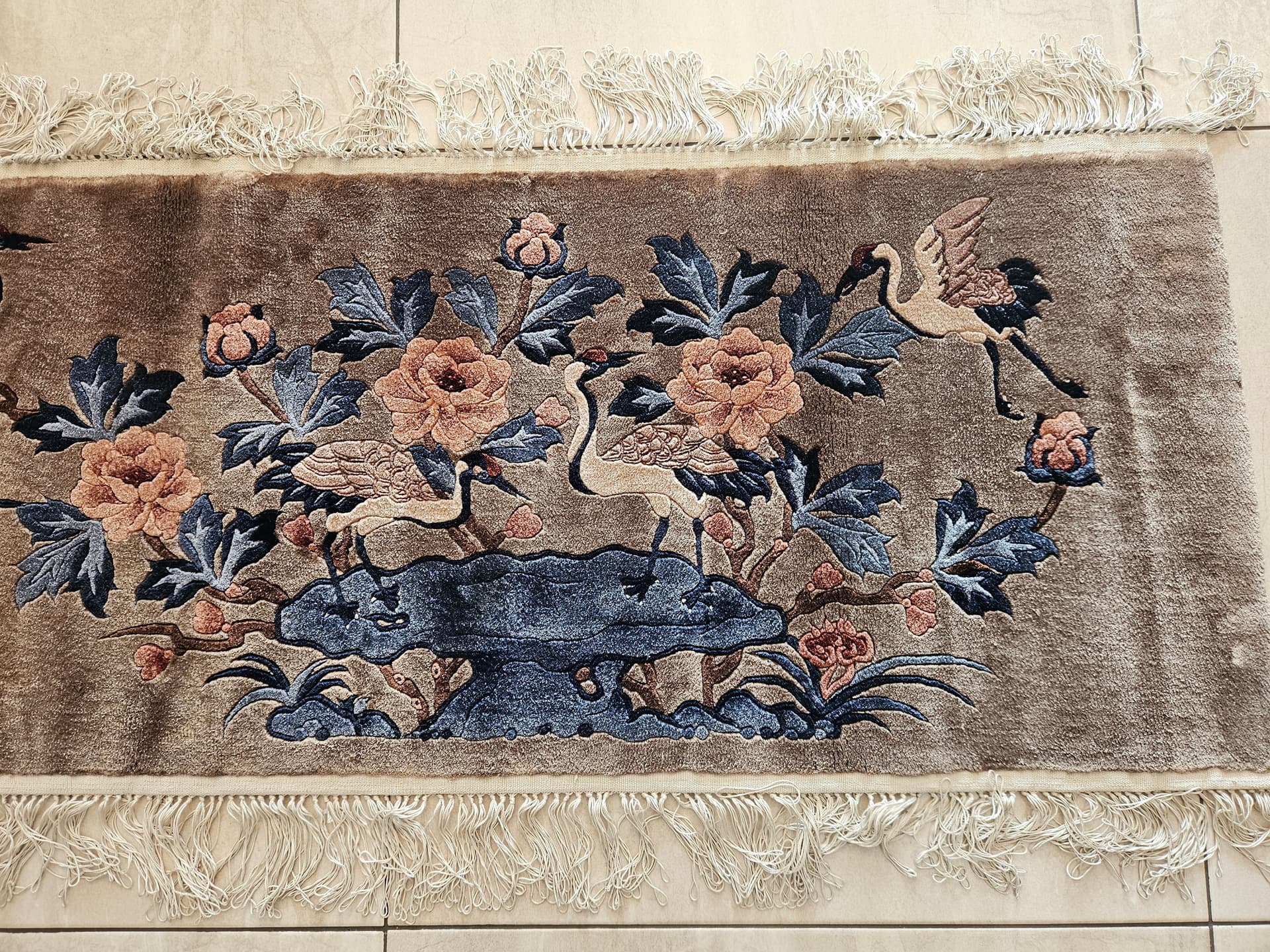 Vintage rug, silk, brown, 124cm x 47cm - 344028