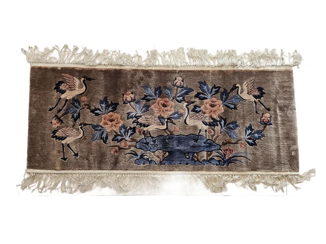 Vintage rug, silk, brown, 124cm x 47cm - DIMENSION