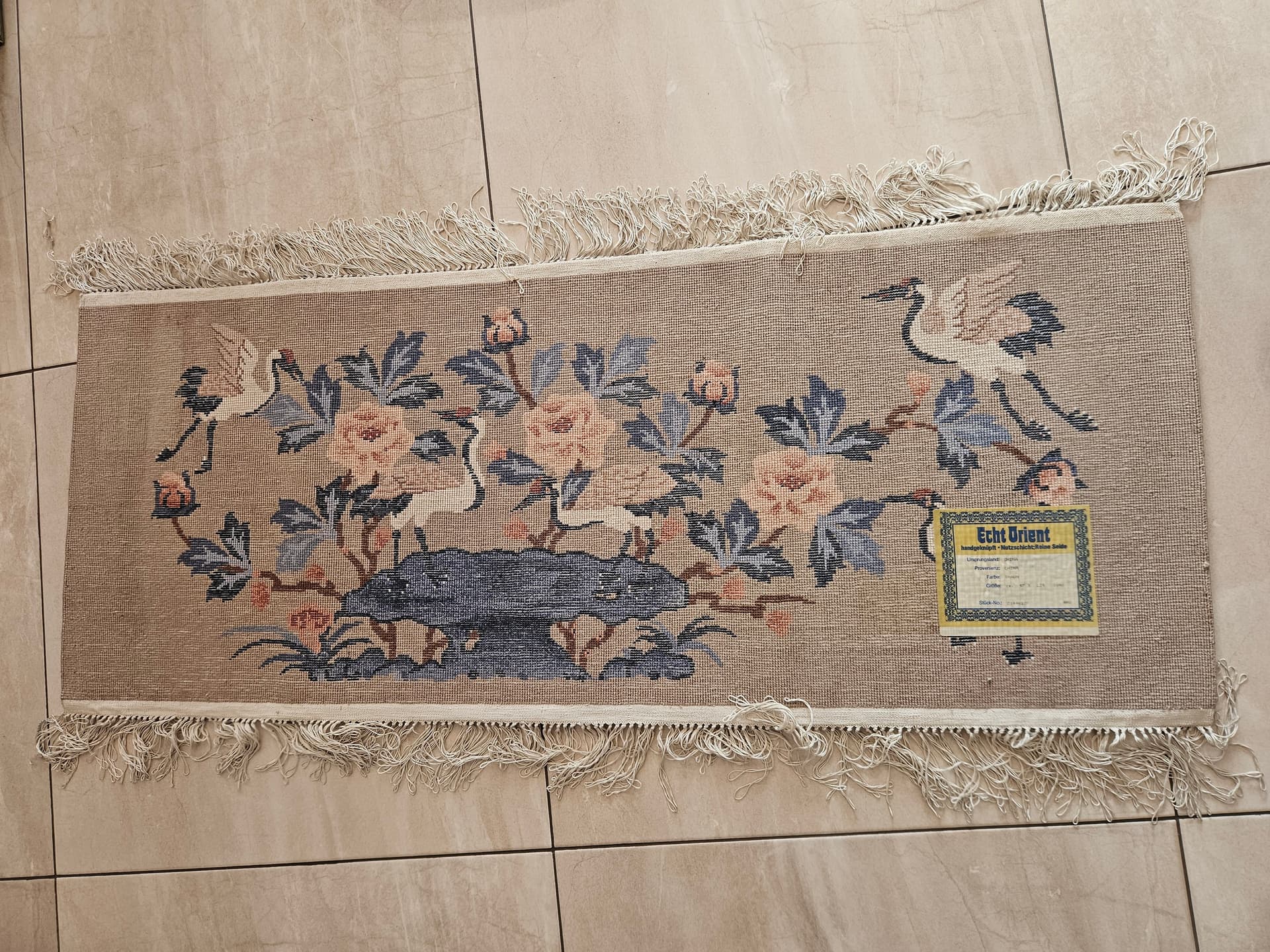 Vintage rug, silk, brown, 124cm x 47cm - 344027