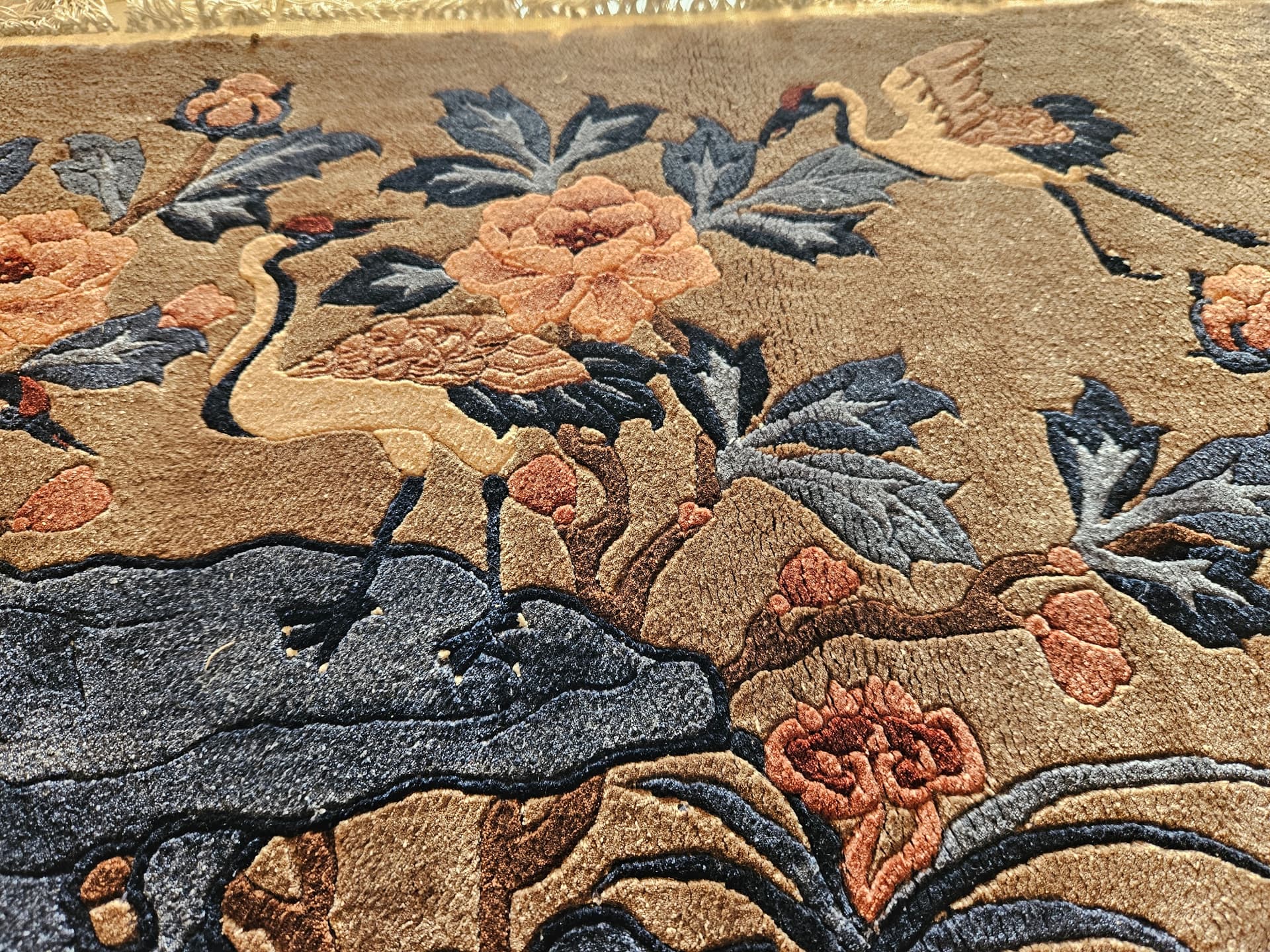 Vintage rug, silk, brown, 124cm x 47cm - 344031