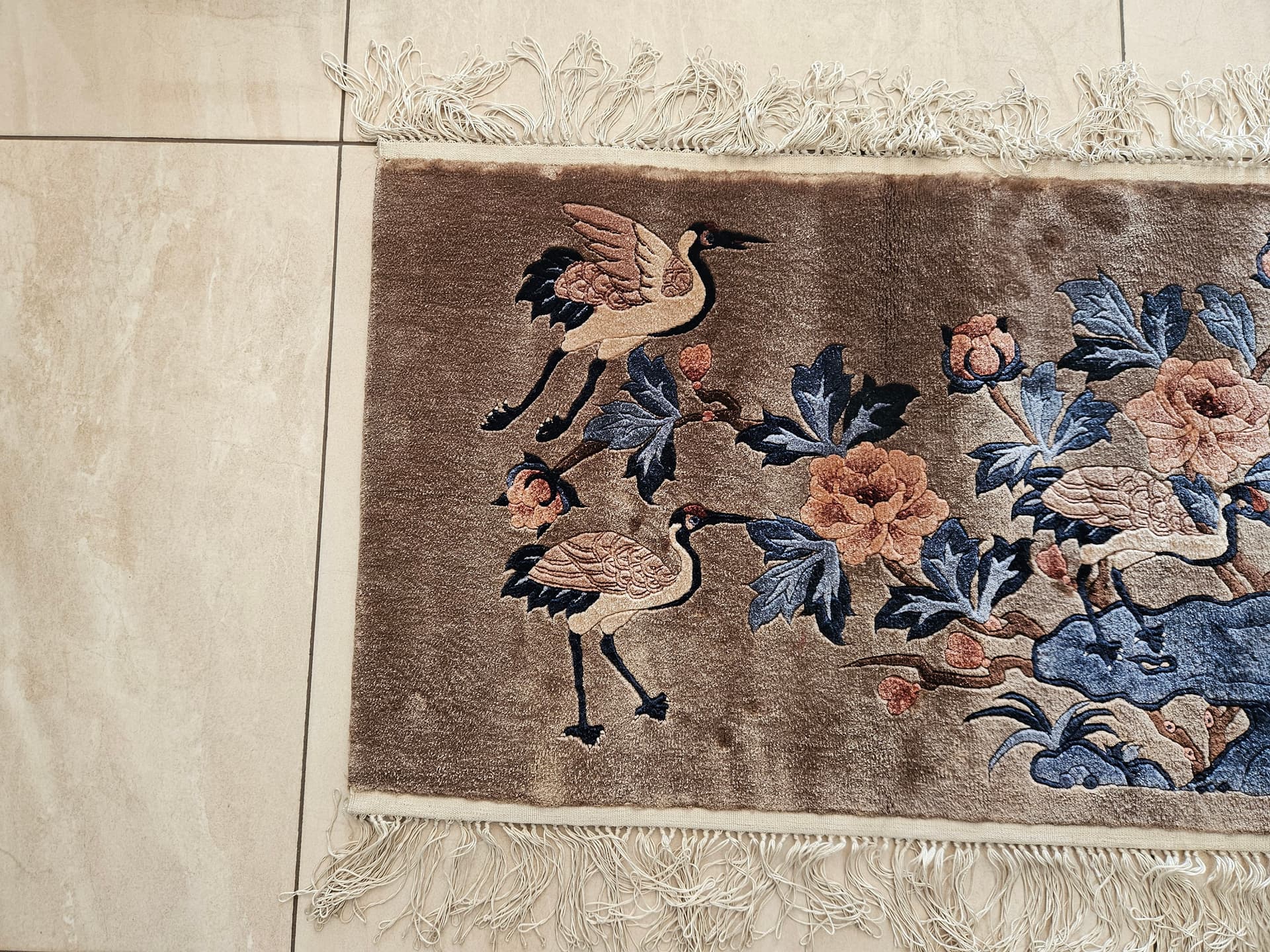 Vintage rug, silk, brown, 124cm x 47cm - 344024