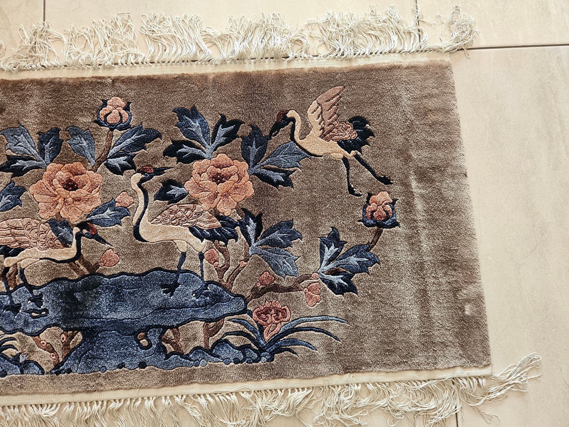 Vintage rug, silk, brown, 124cm x 47cm - 344026