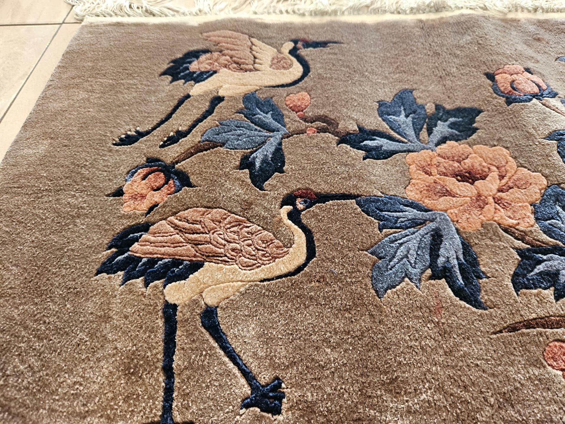 Vintage rug, silk, brown, 124cm x 47cm - 344030