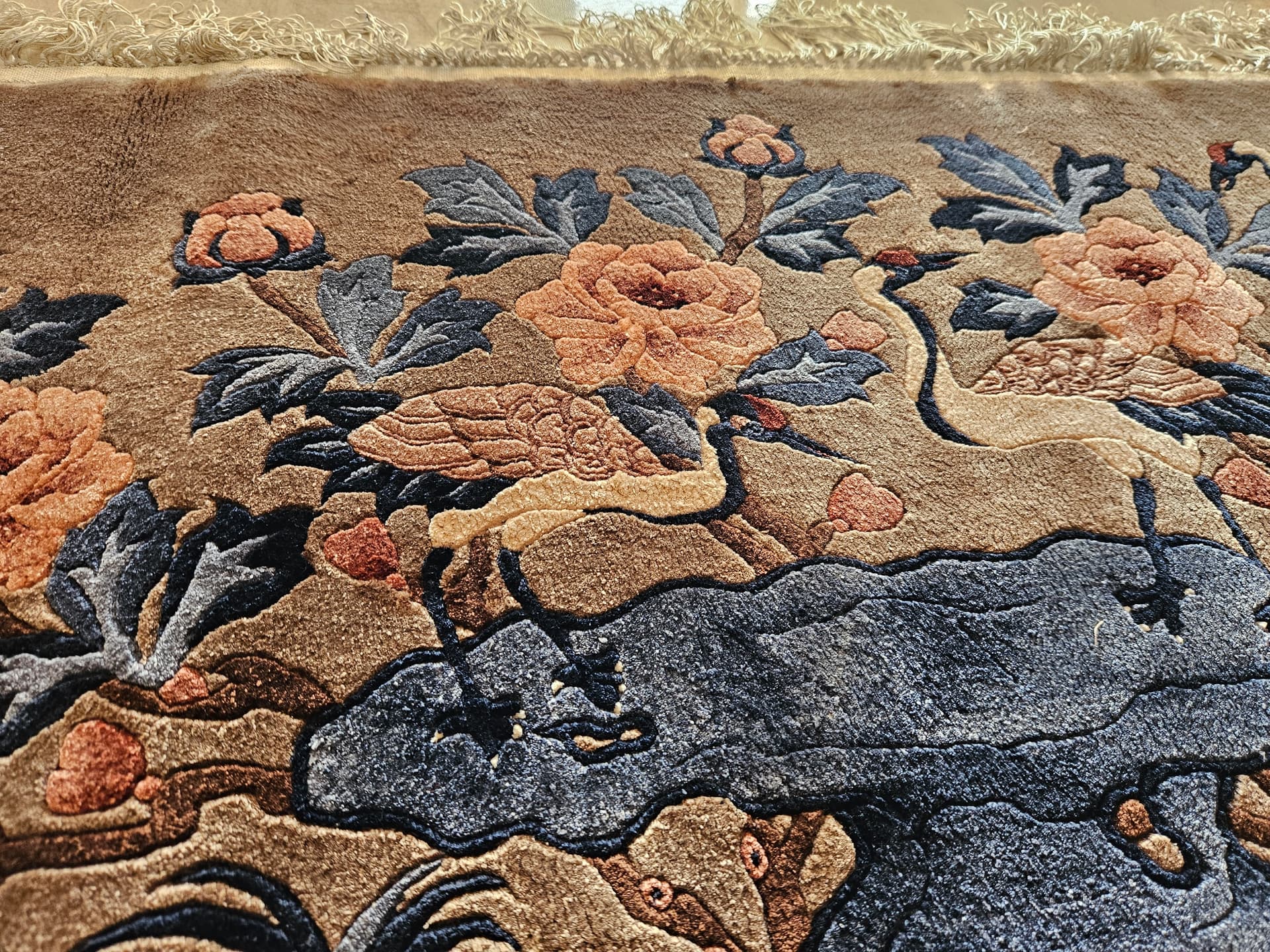 Vintage rug, silk, brown, 124cm x 47cm - 344034