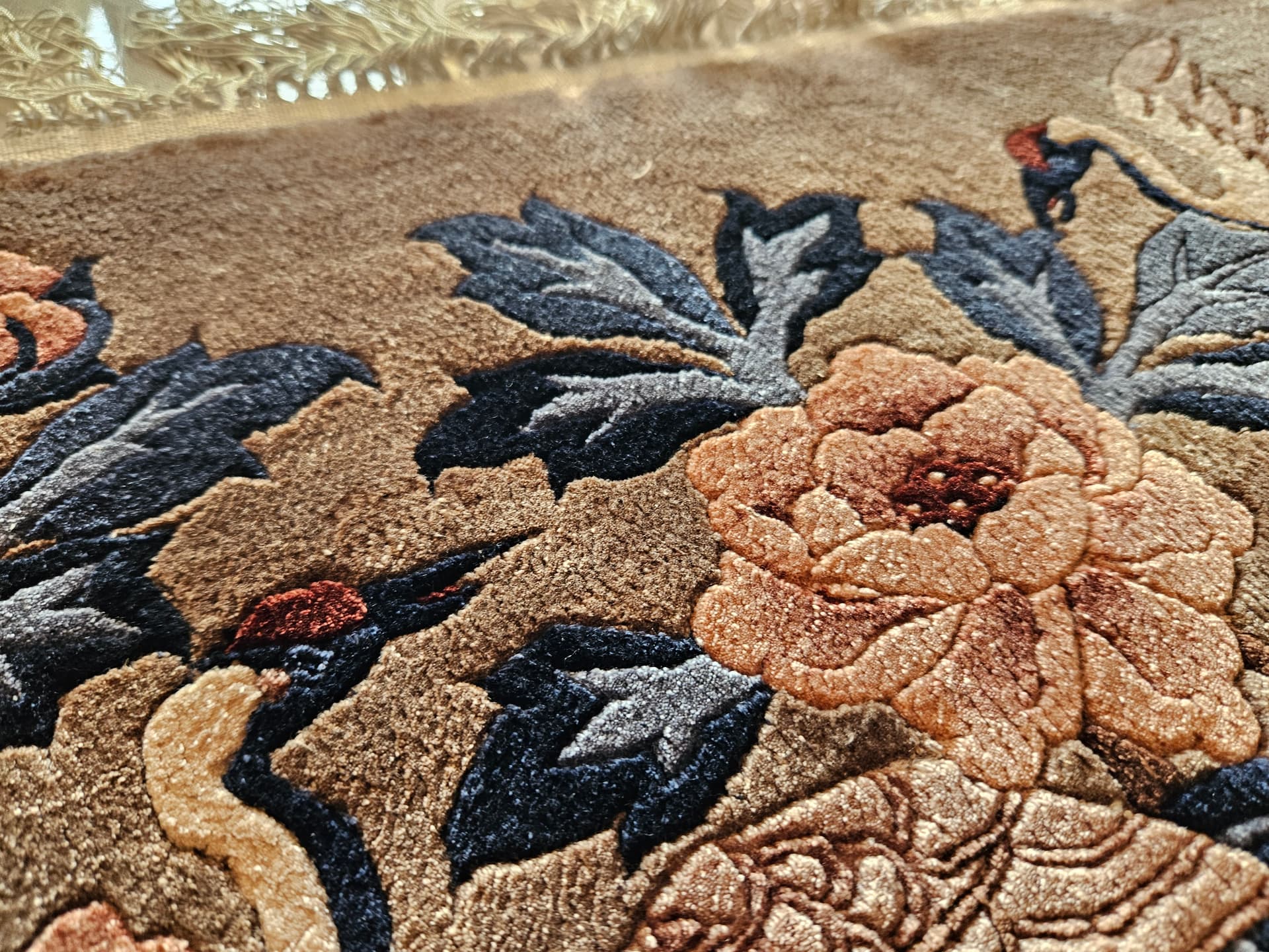 Vintage rug, silk, brown, 124cm x 47cm - 344036