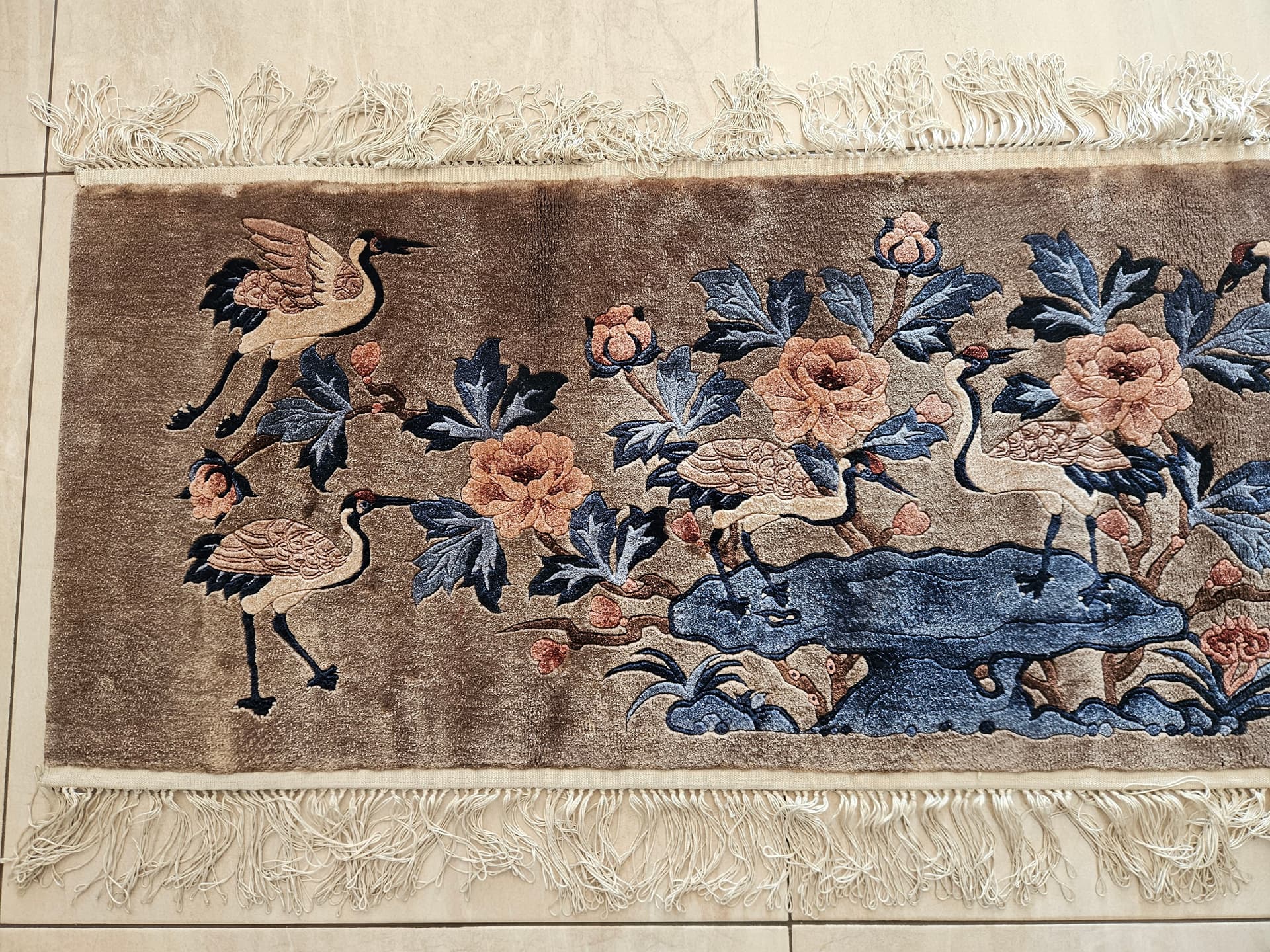 Vintage rug, silk, brown, 124cm x 47cm - 344025
