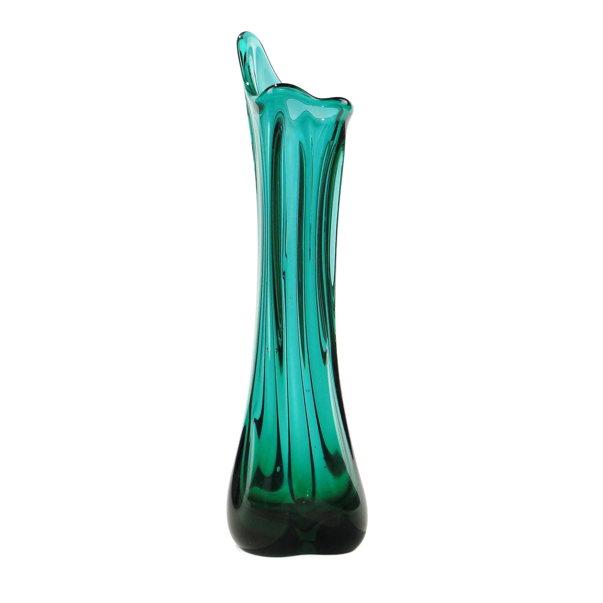 Vase Glut, turquoise, glass, by J. Drost, Ząbkowice, Poland, 1970s