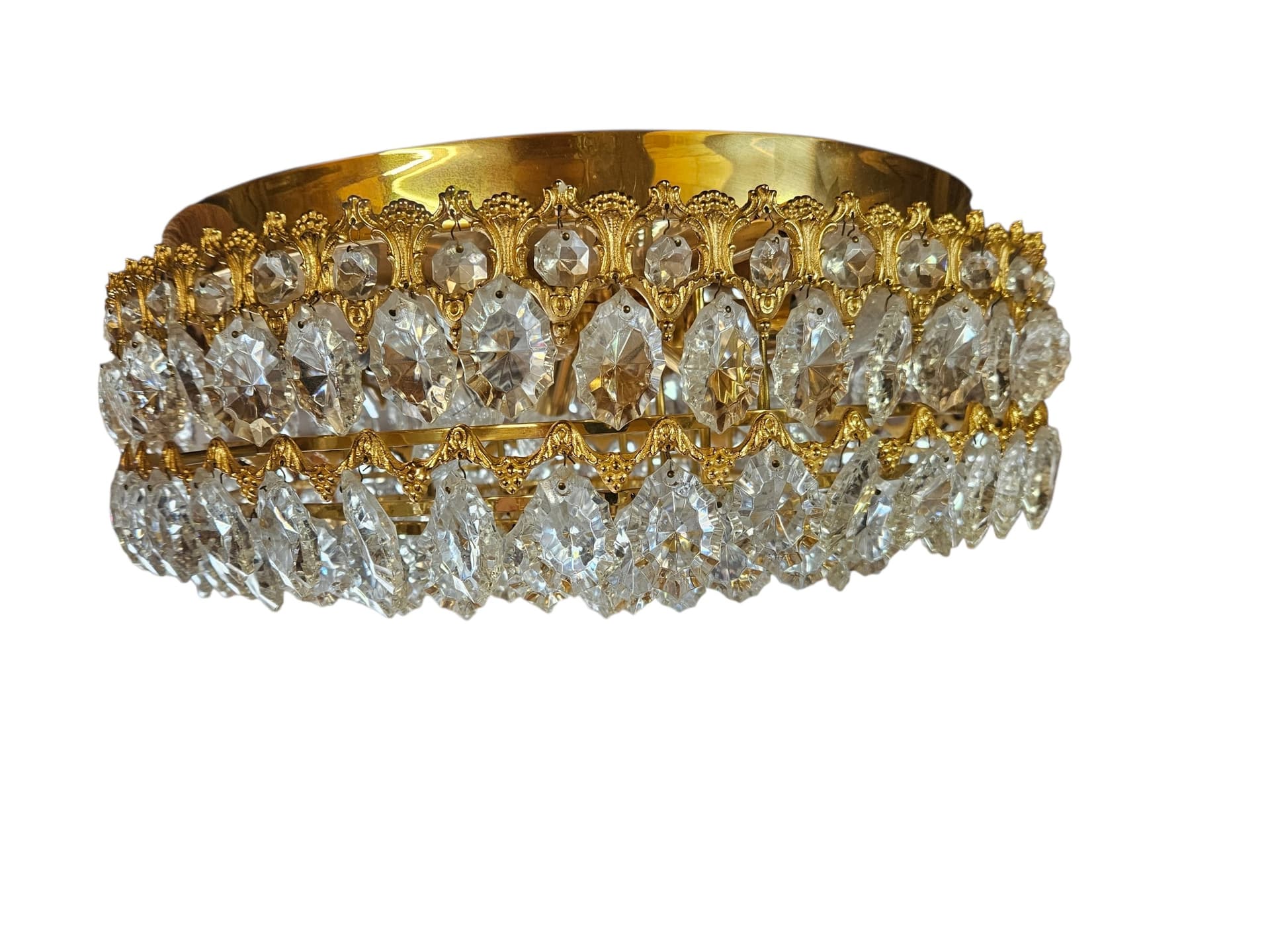 Flush mount/wall light, Palwa, brass gold, crystal transparent, Germany - 344050