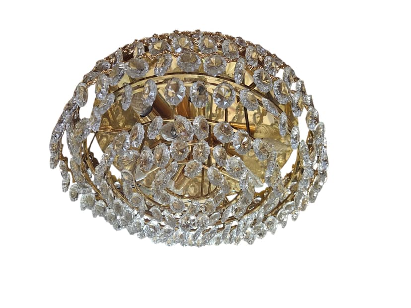 Flush mount/wall light, Palwa, brass gold, crystal transparent, Germany