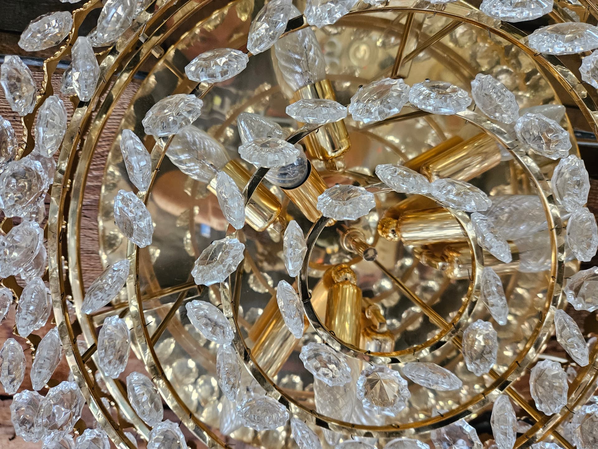 Flush mount/wall light, Palwa, brass gold, crystal transparent, Germany - 344056