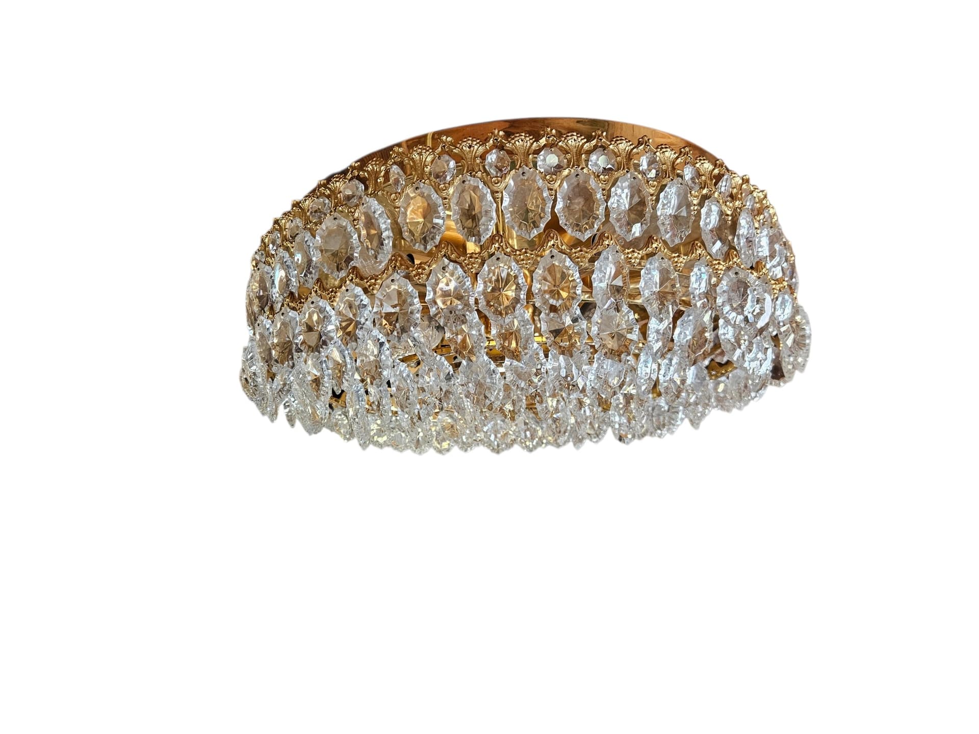 Flush mount/wall light, Palwa, brass gold, crystal transparent, Germany - 344054