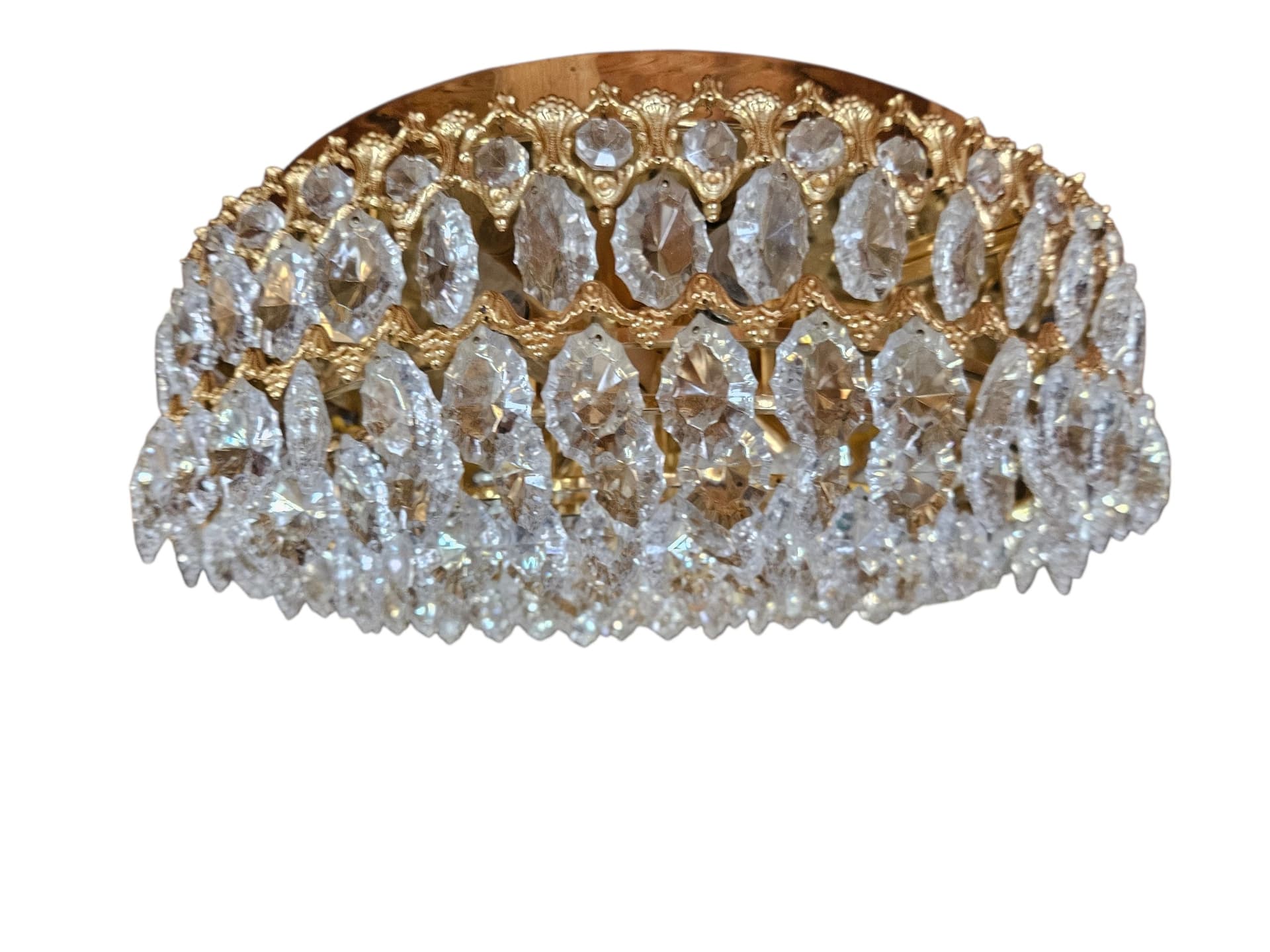 Flush mount/wall light, Palwa, brass gold, crystal transparent, Germany - 344053