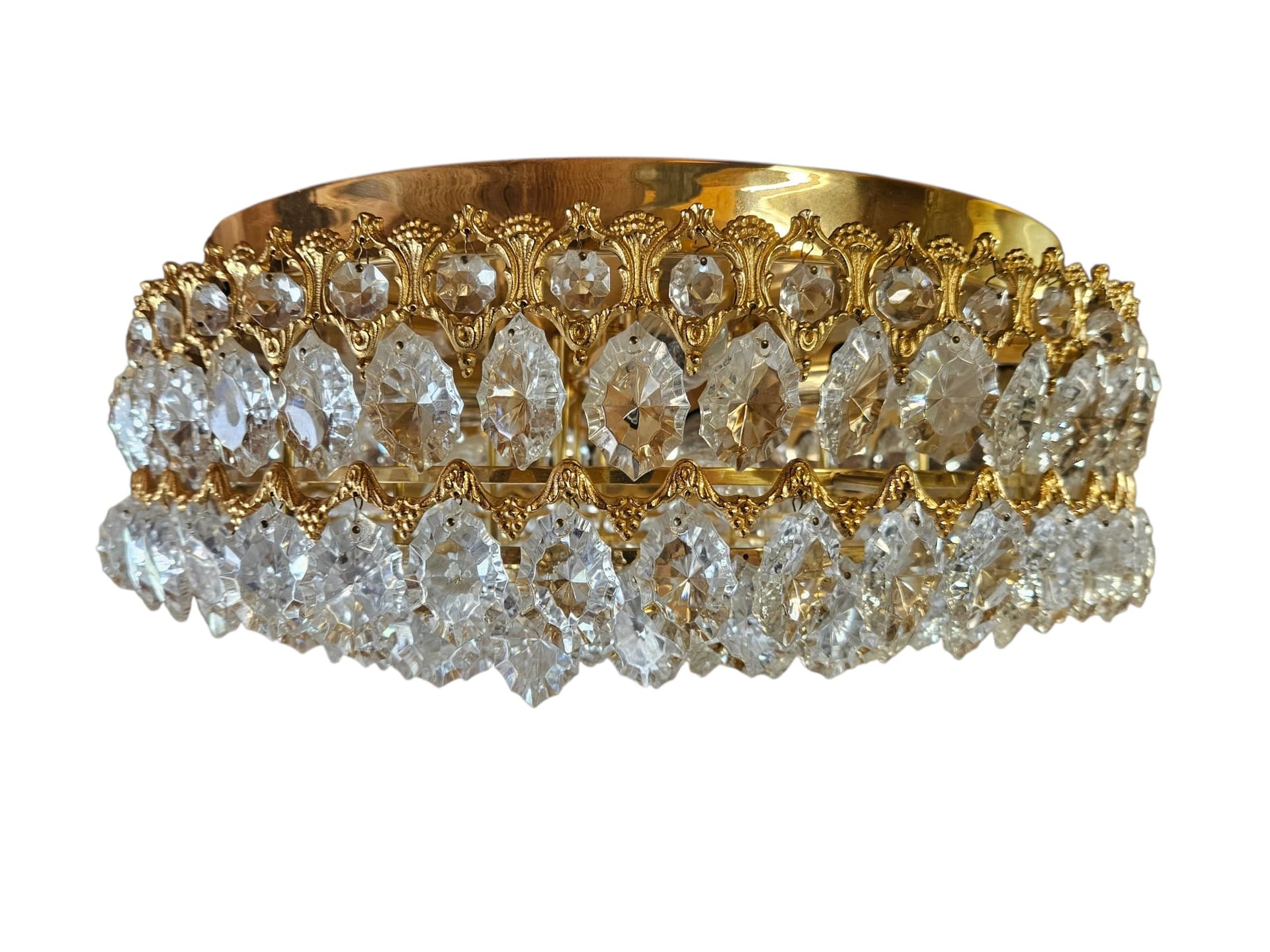 Flush mount/wall light, Palwa, brass gold, crystal transparent, Germany - 344052
