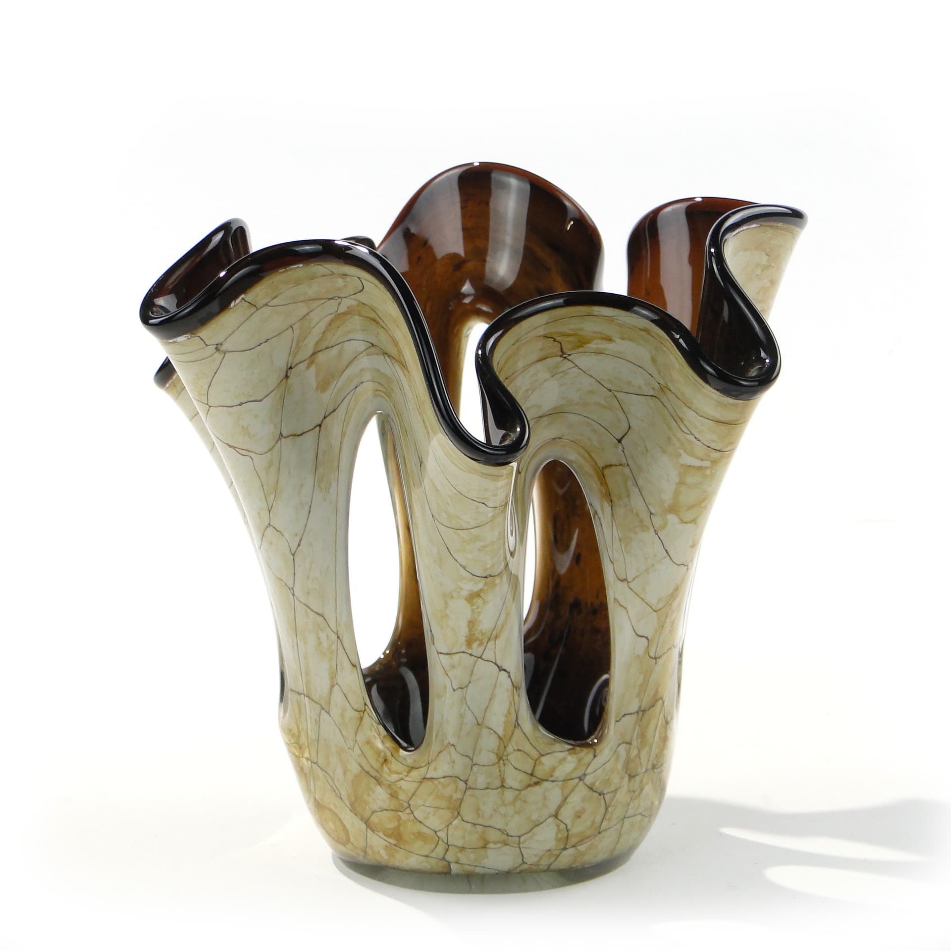 Decorative bowl Makora, brown sand glass, Huta Szkła w Krośnie, Poland, 1980s - 344089