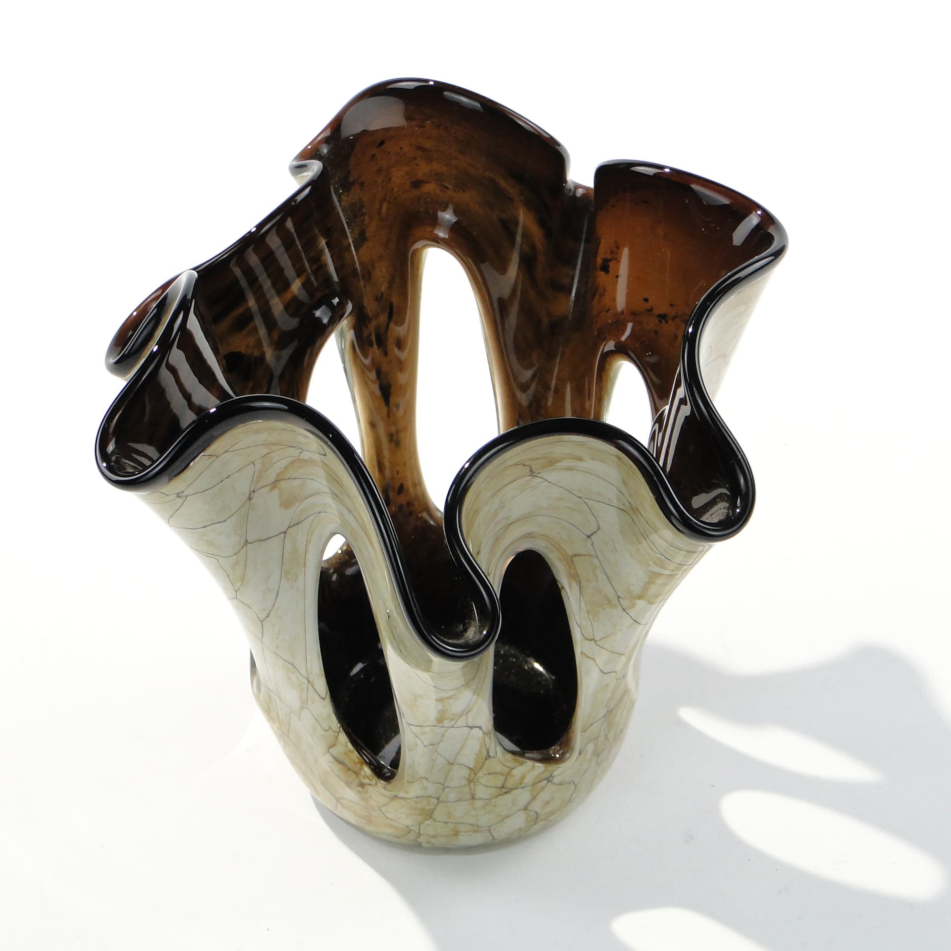 Decorative bowl Makora, brown sand glass, Huta Szkła w Krośnie, Poland, 1980s - 344090
