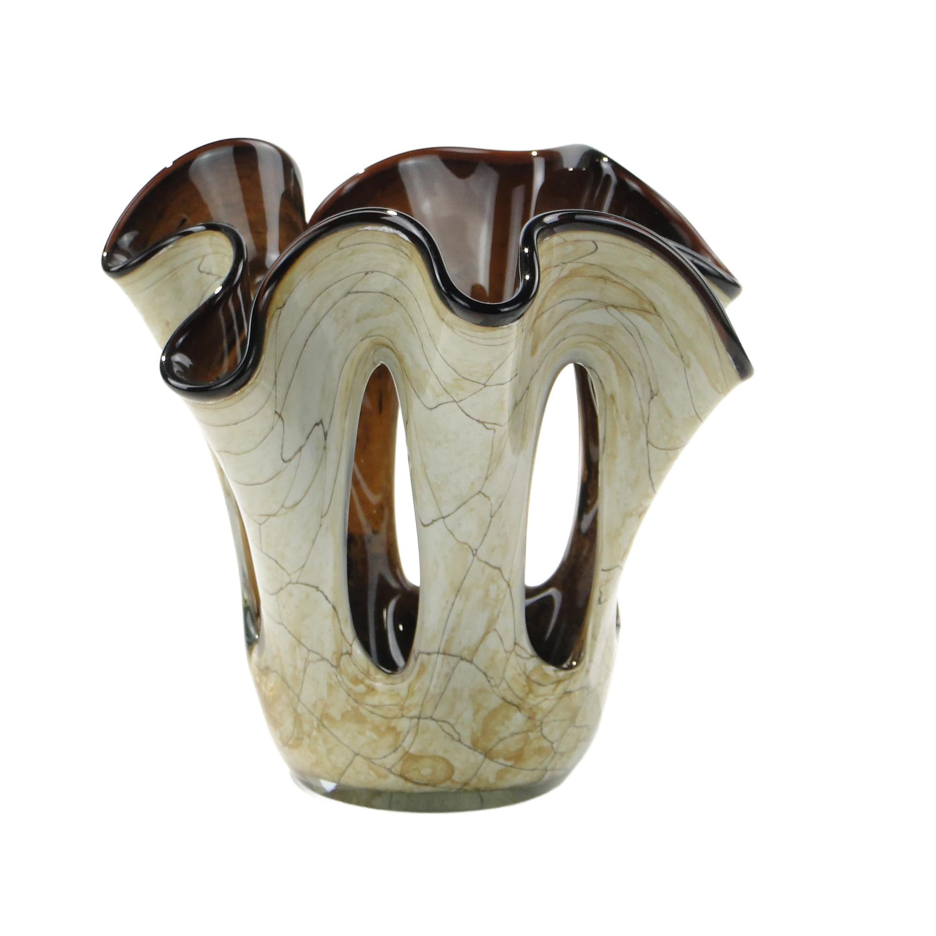 Decorative bowl Makora, brown sand glass, Huta Szkła w Krośnie, Poland, 1980s