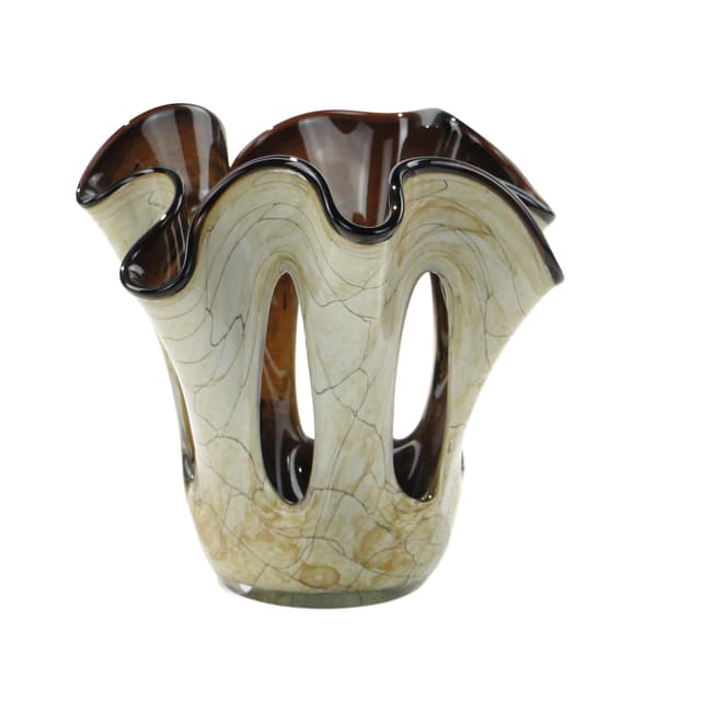 Decorative bowl Makora, brown sand glass, Huta Szkła w Krośnie, Poland, 1980s - DIMENSION