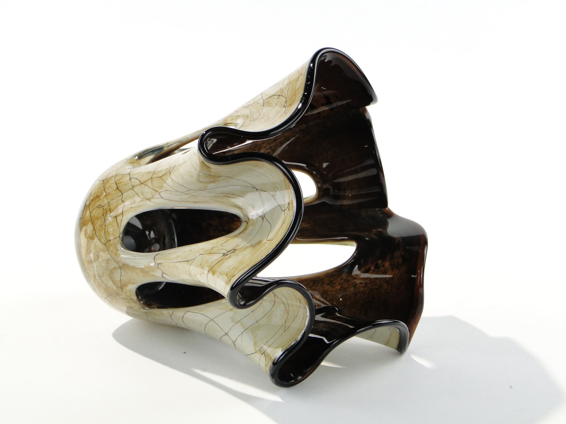 Decorative bowl Makora, brown sand glass, Huta Szkła w Krośnie, Poland, 1980s - 344084