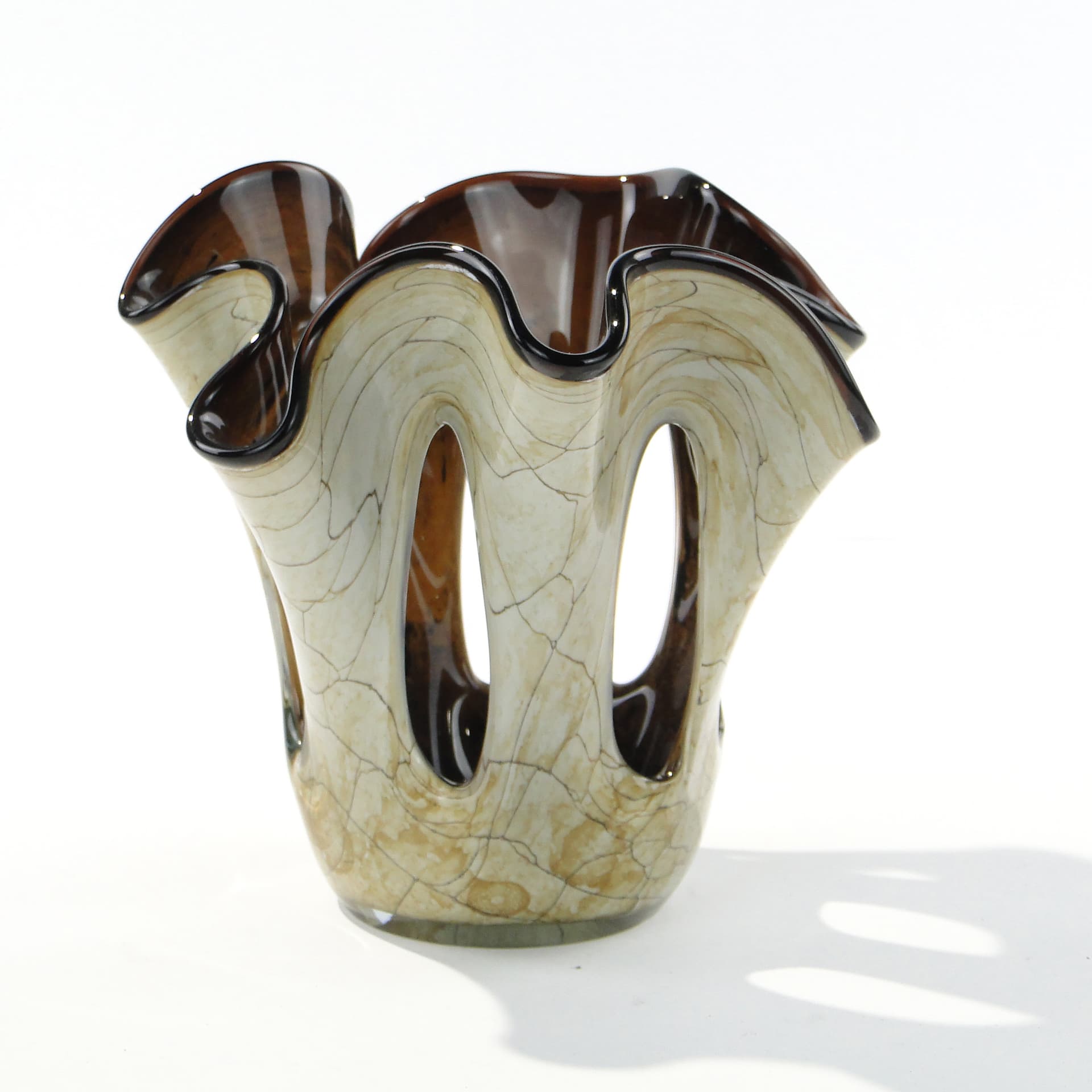 Decorative bowl Makora, brown sand glass, Huta Szkła w Krośnie, Poland, 1980s - 344088