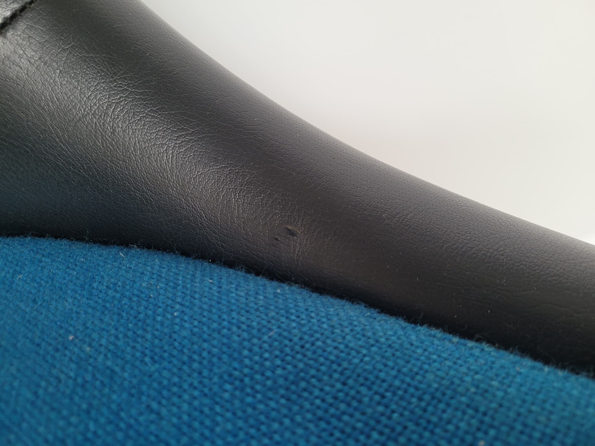 Chair Kilta, black faux leather, blue fabric, chrome, by O. Mannermaa, Finland, 1960s. - 344123