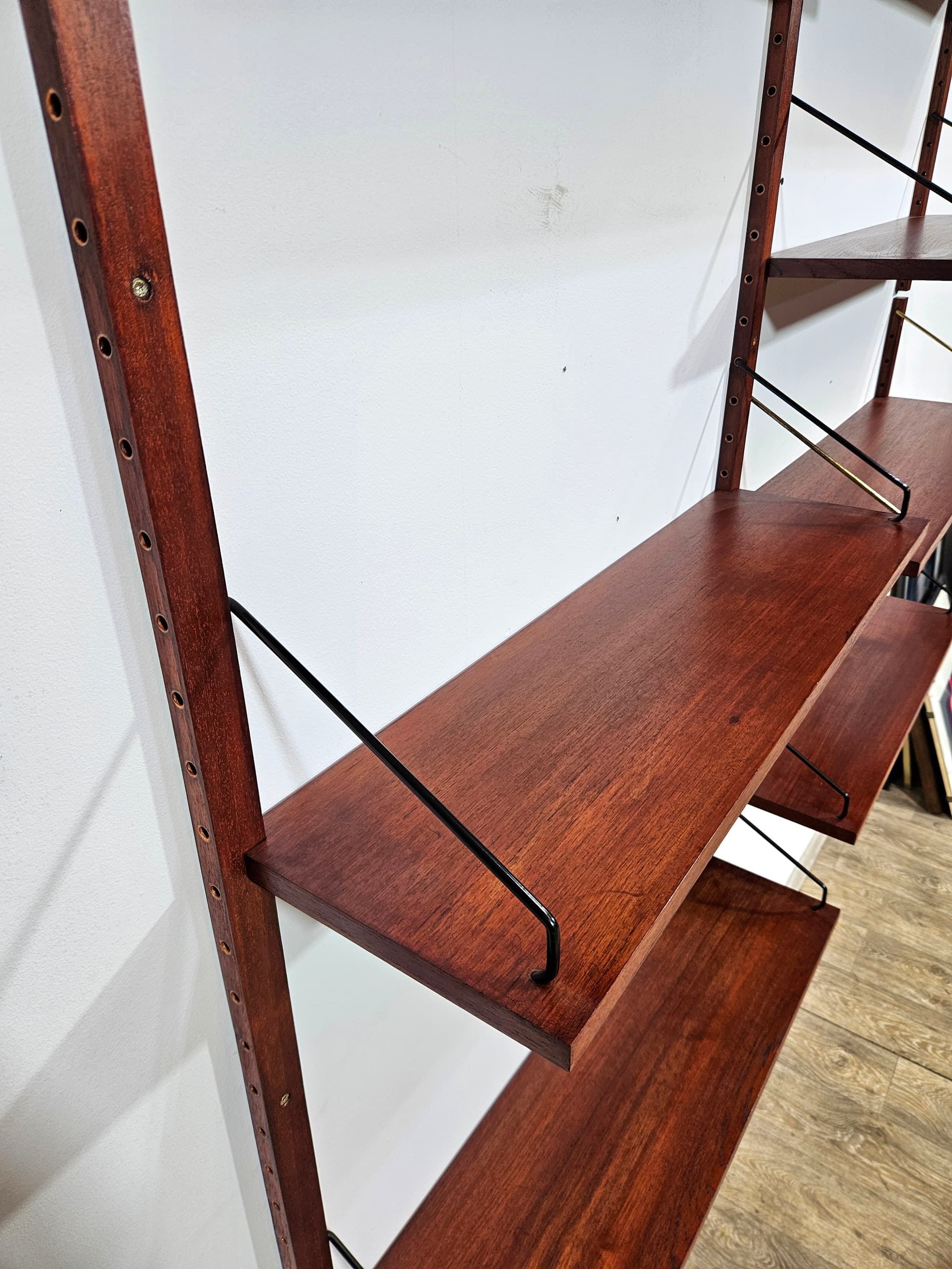 Cado Royal modular wall shelving system, teak brown, dark metal, by P. Cadovius - 344150