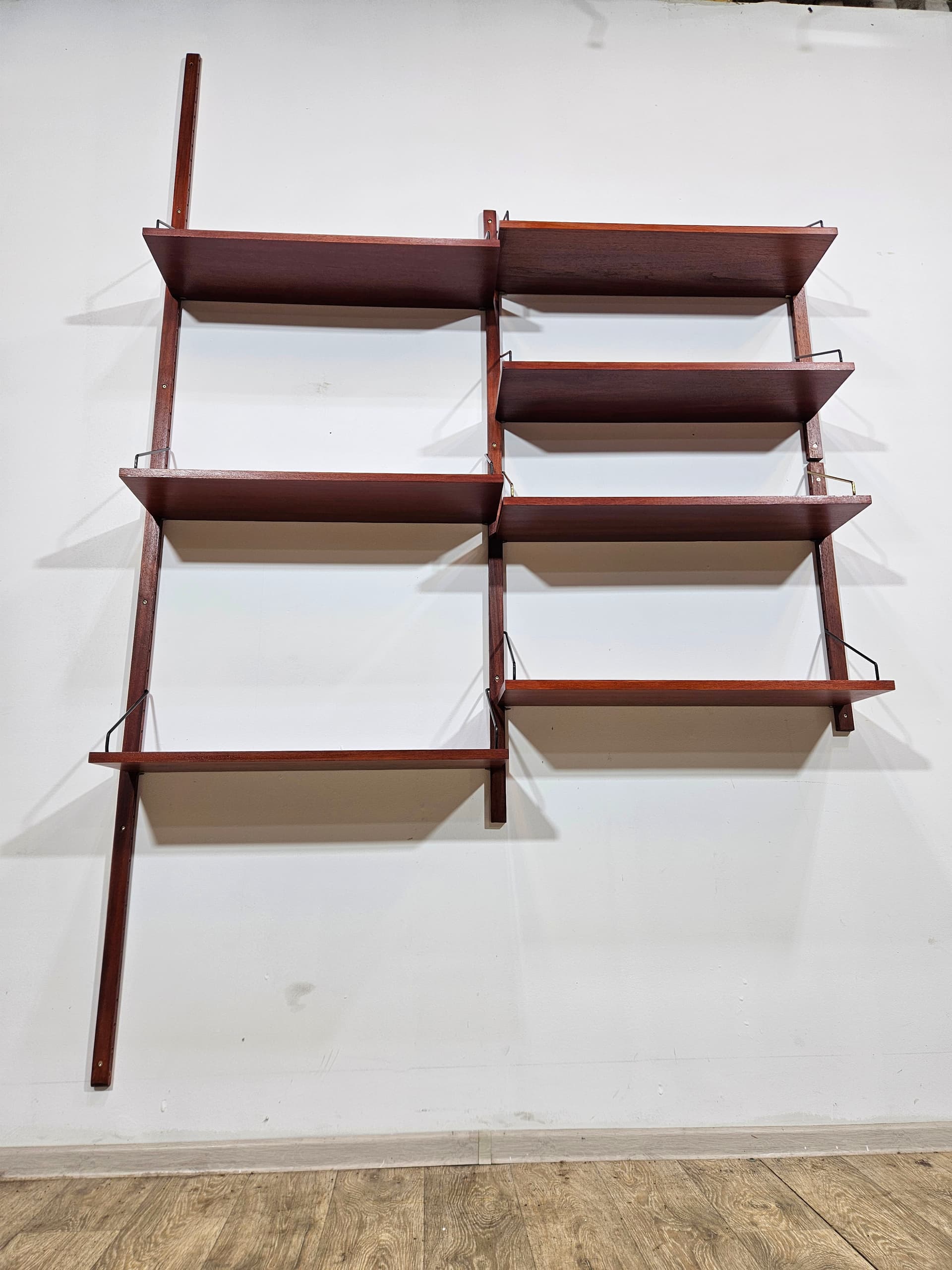 Cado Royal modular wall shelving system, teak brown, dark metal, by P. Cadovius - 344146