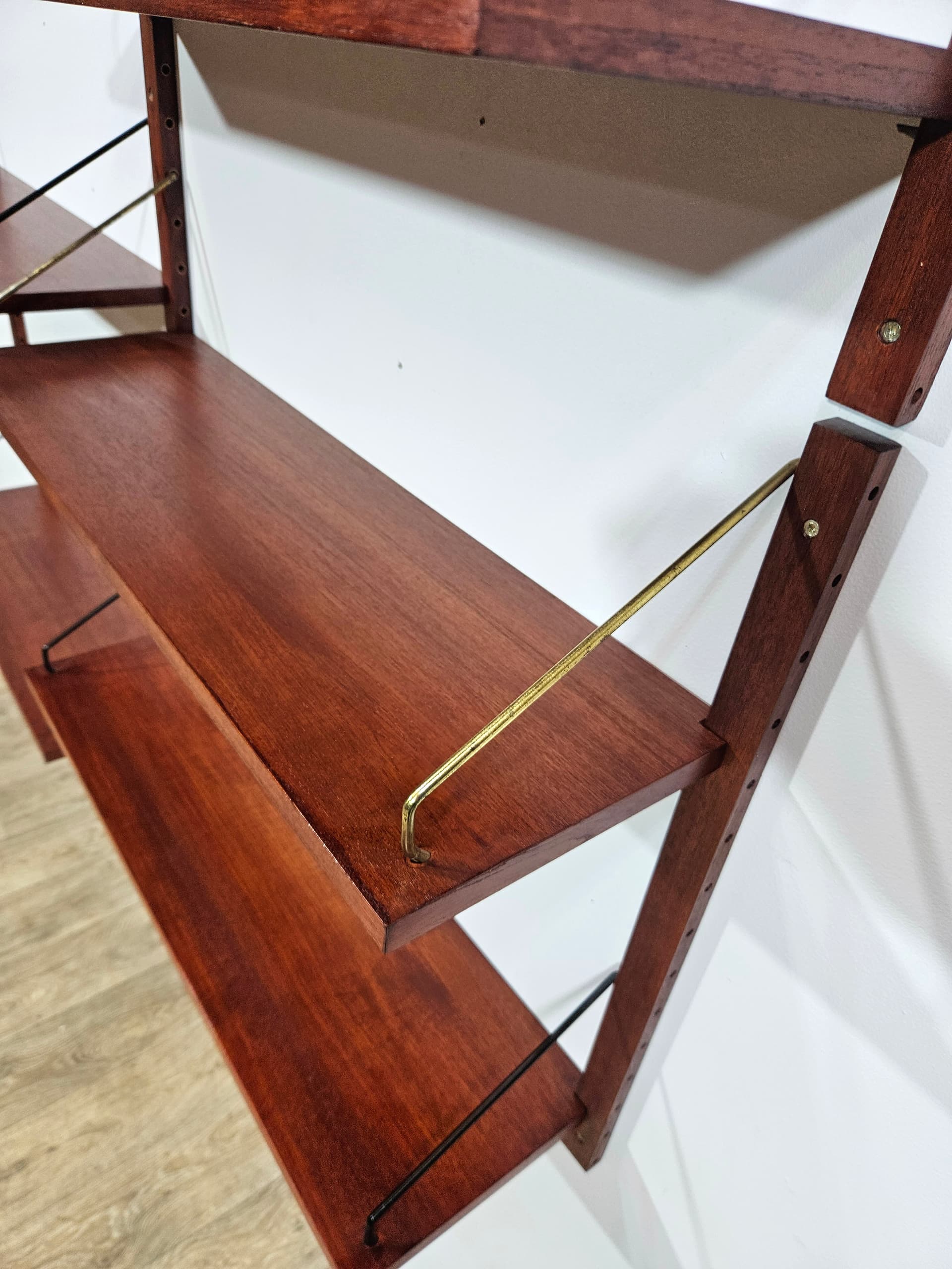Cado Royal modular wall shelving system, teak brown, dark metal, by P. Cadovius - 344145