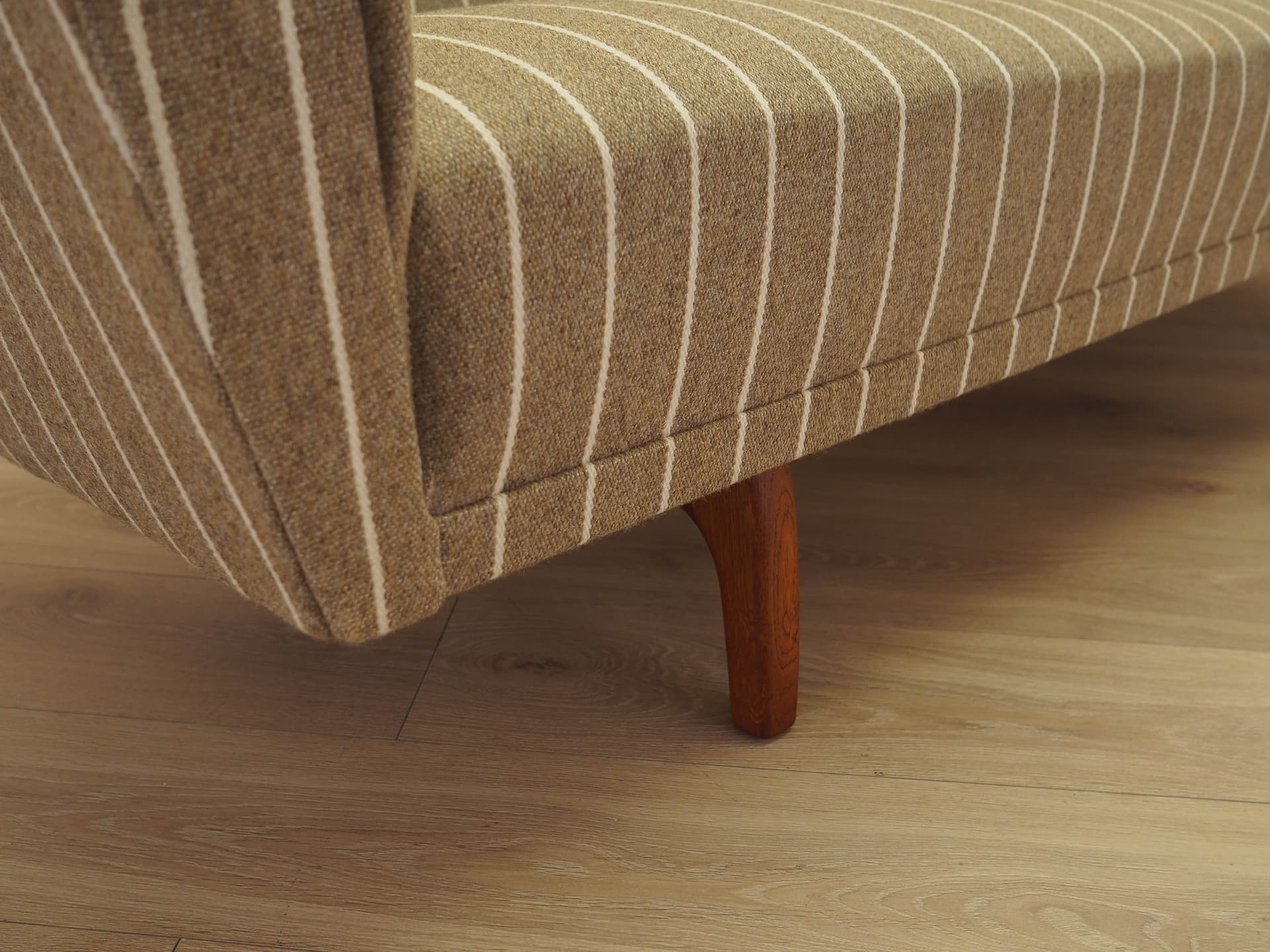 Sofa, beige fabric, oak, Denmark, 1970s. - 344744