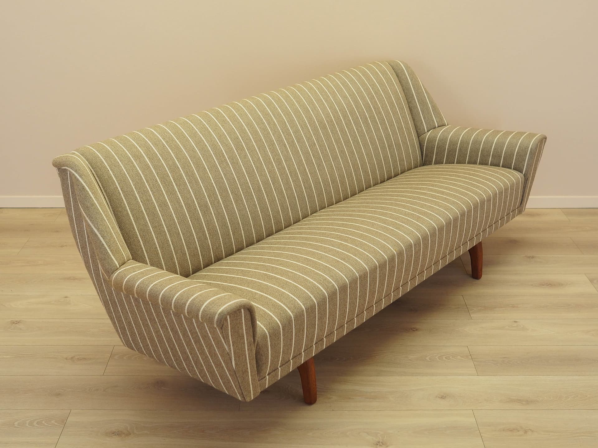 Sofa, beige fabric, oak, Denmark, 1970s. - 344743