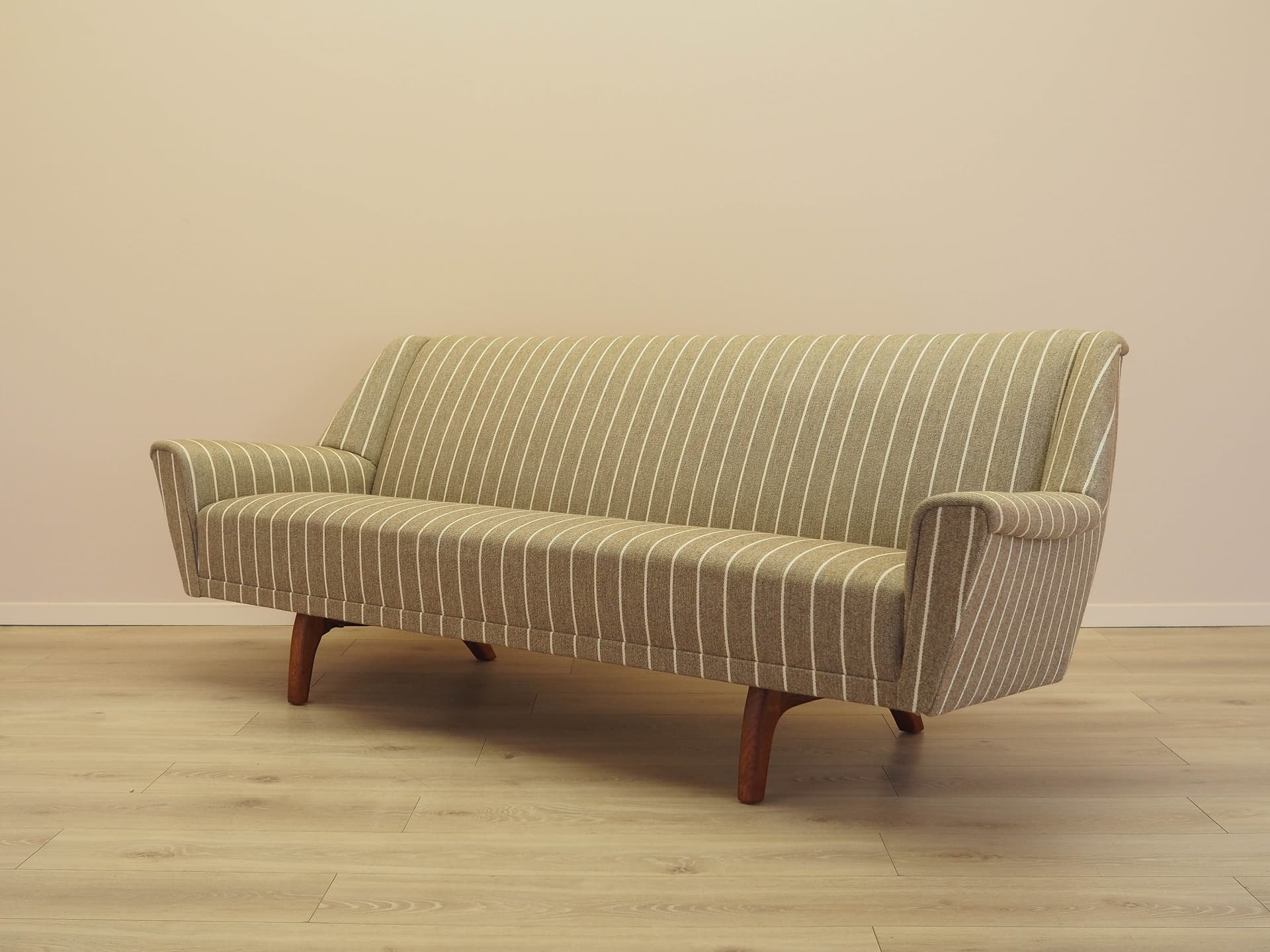 Sofa, beige fabric, oak, Denmark, 1970s. - 344739