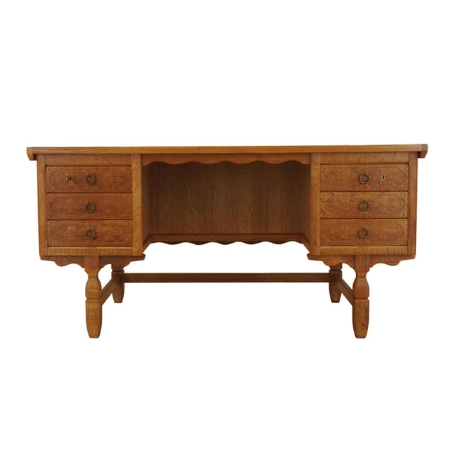 Desk, brown oak, by H. Kjærnulf, Denmark, 1960s. - DIMENSION