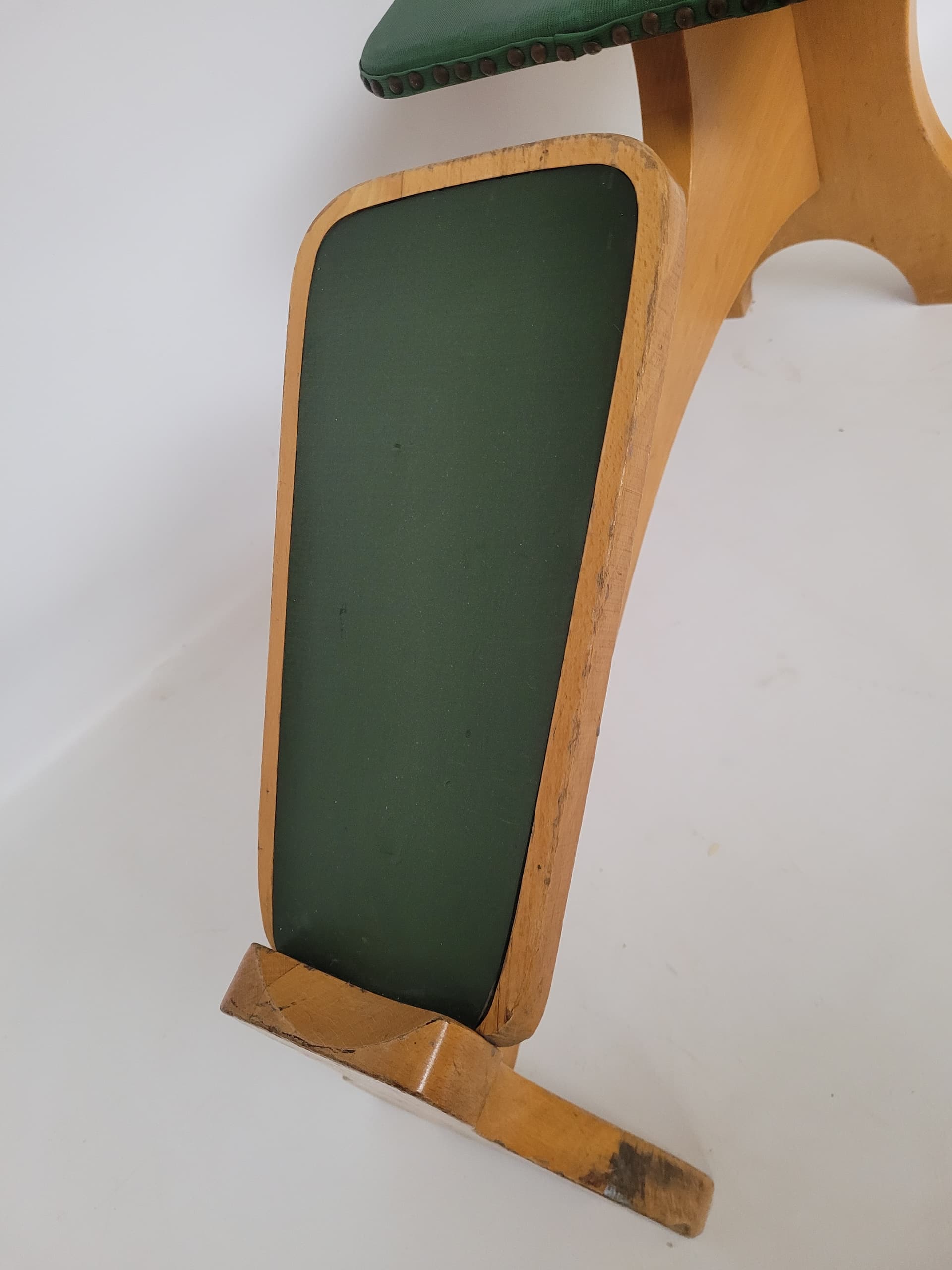Shoe Fitting Stool, green, brown wood, green fabric, Germany, 1960s. - 344764
