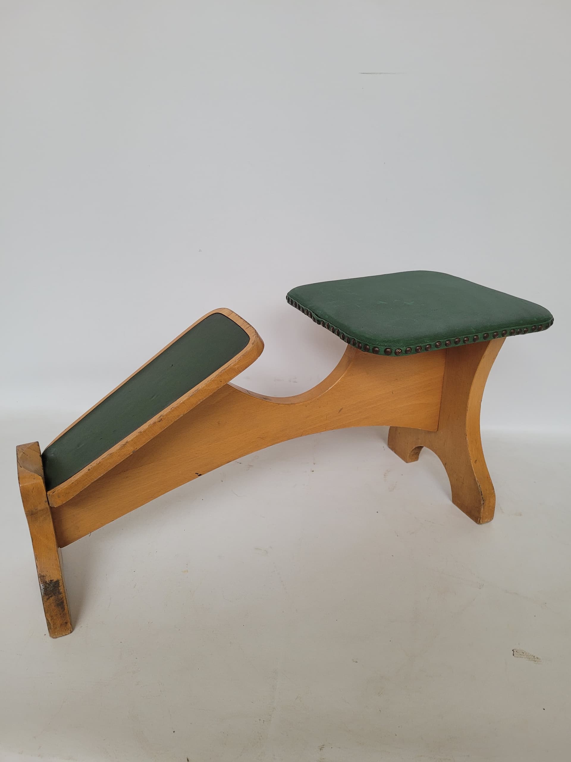 Shoe Fitting Stool, green, brown wood, green fabric, Germany, 1960s. - 344763