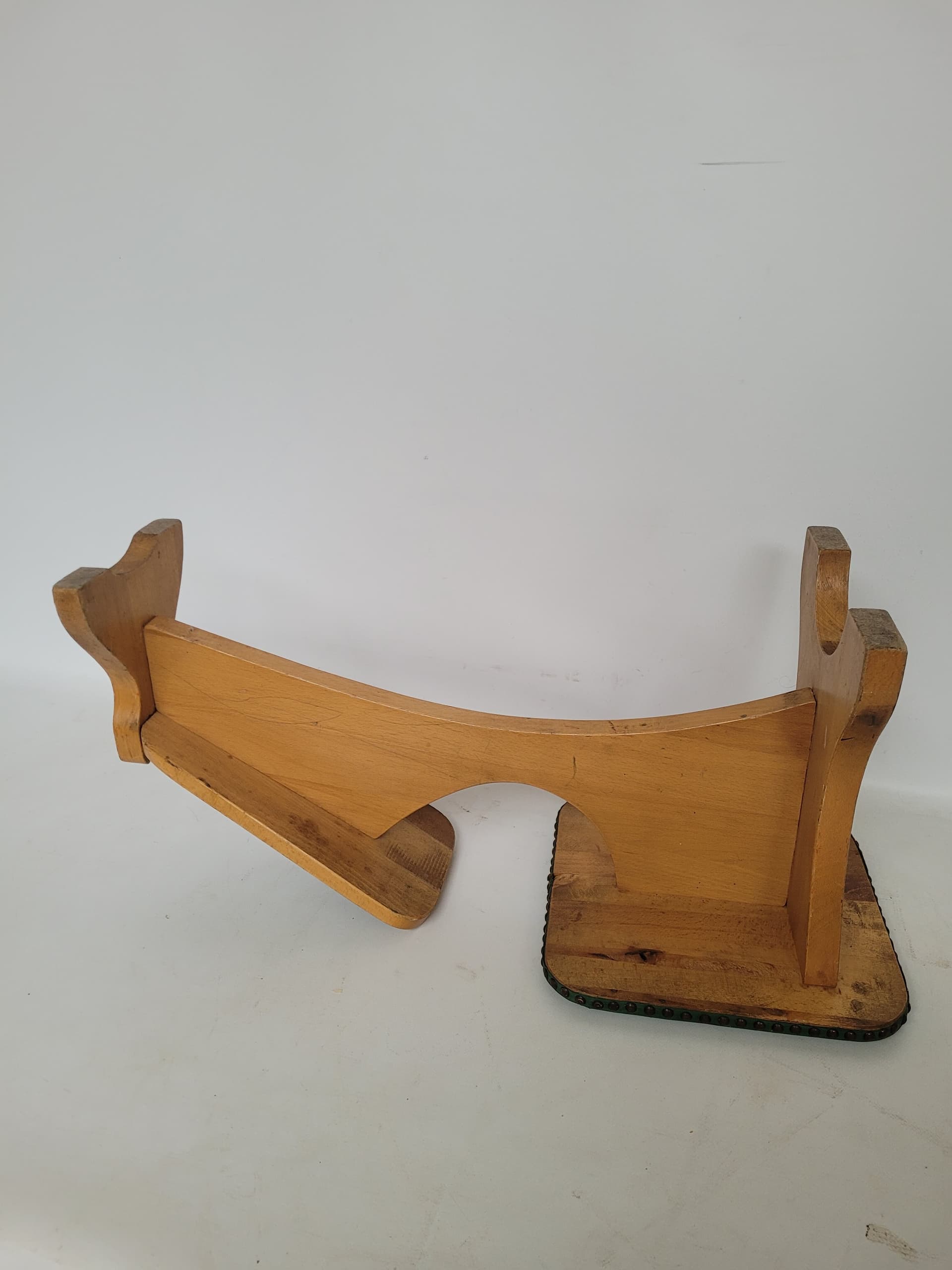 Shoe Fitting Stool, green, brown wood, green fabric, Germany, 1960s. - 344766