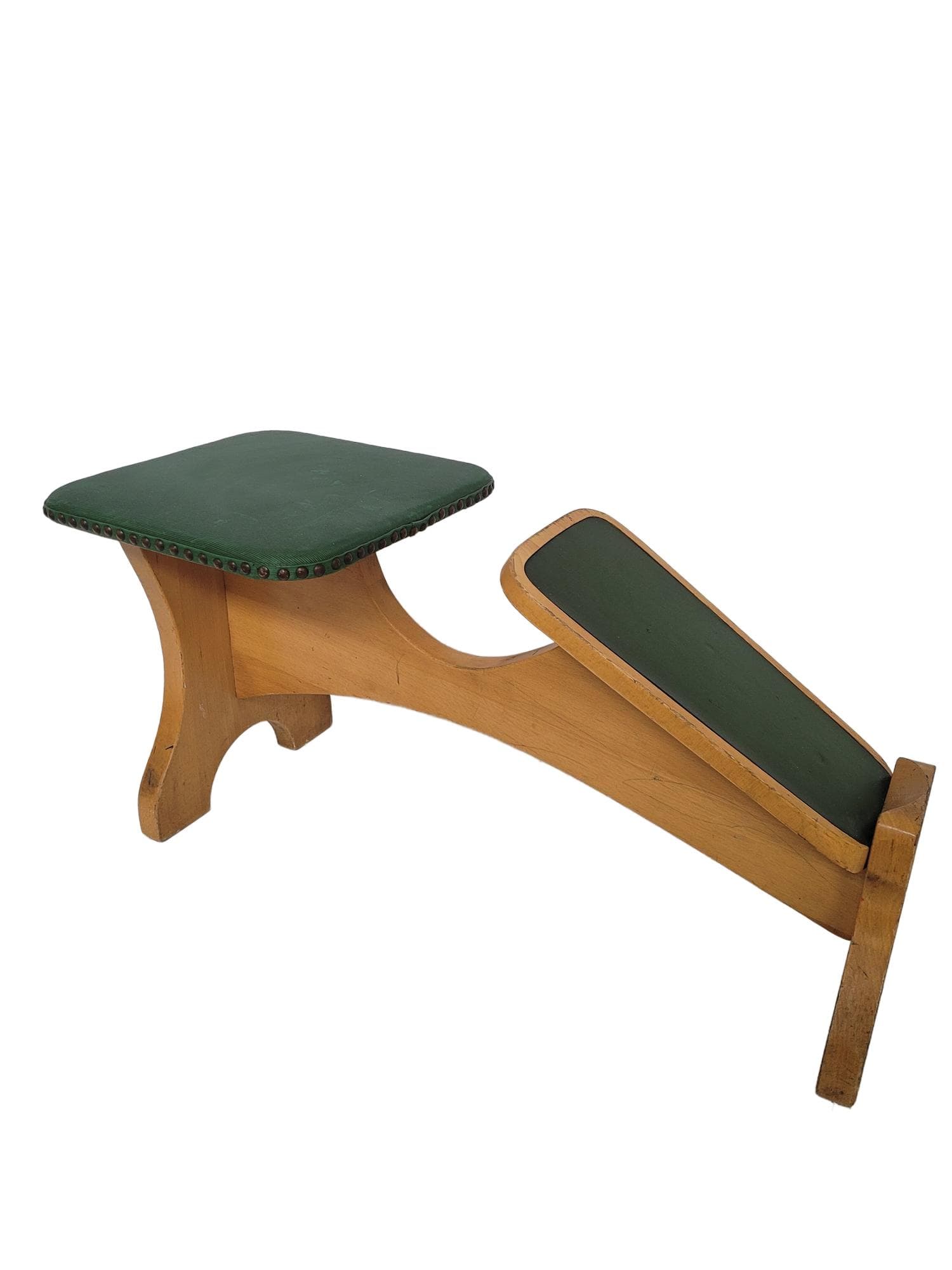 Shoe Fitting Stool, green, brown wood, green fabric, Germany, 1960s.