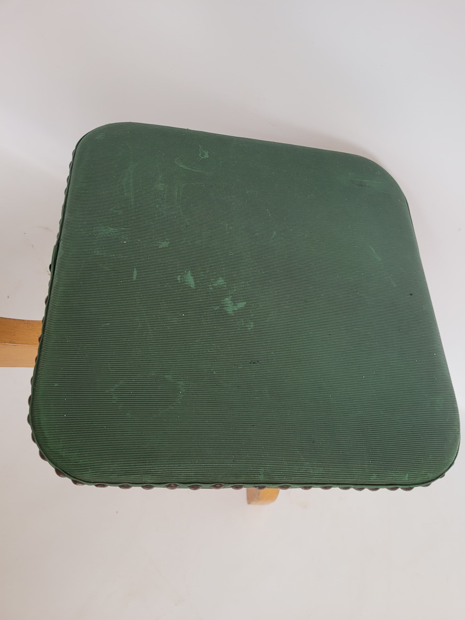 Shoe Fitting Stool, green, brown wood, green fabric, Germany, 1960s. - 344770
