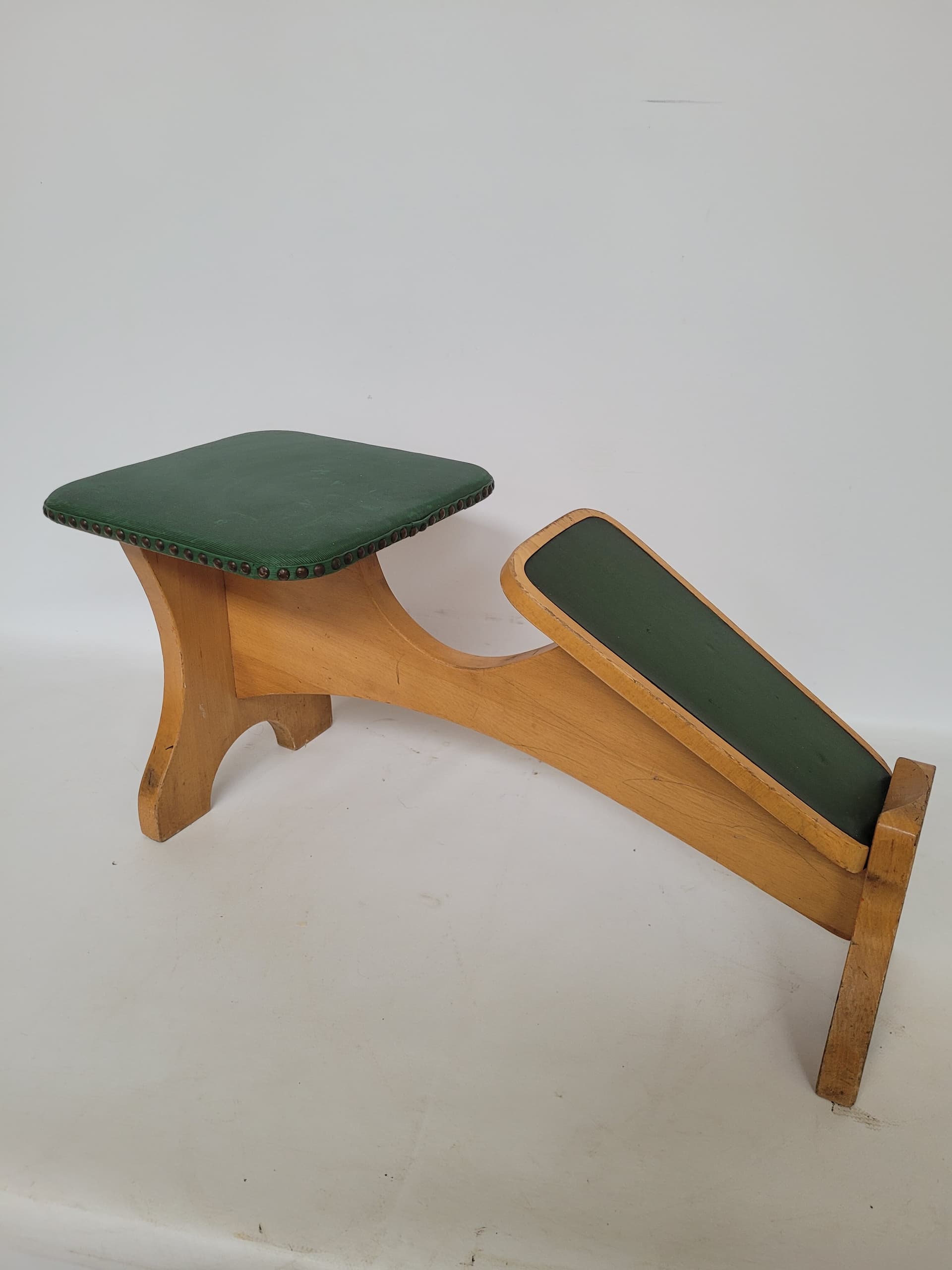 Shoe Fitting Stool, green, brown wood, green fabric, Germany, 1960s. - 344761