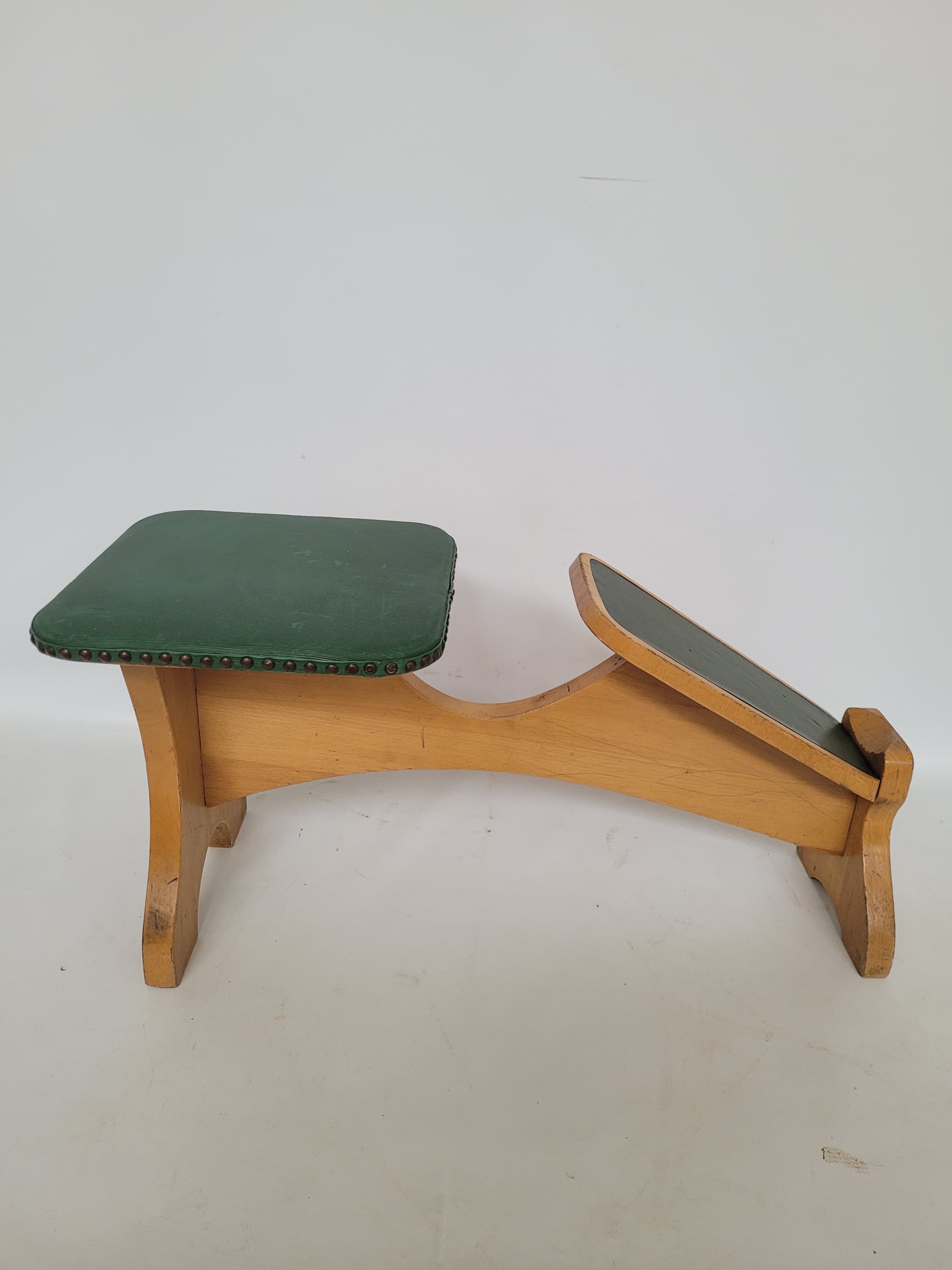 Shoe Fitting Stool, green, brown wood, green fabric, Germany, 1960s. - 344765