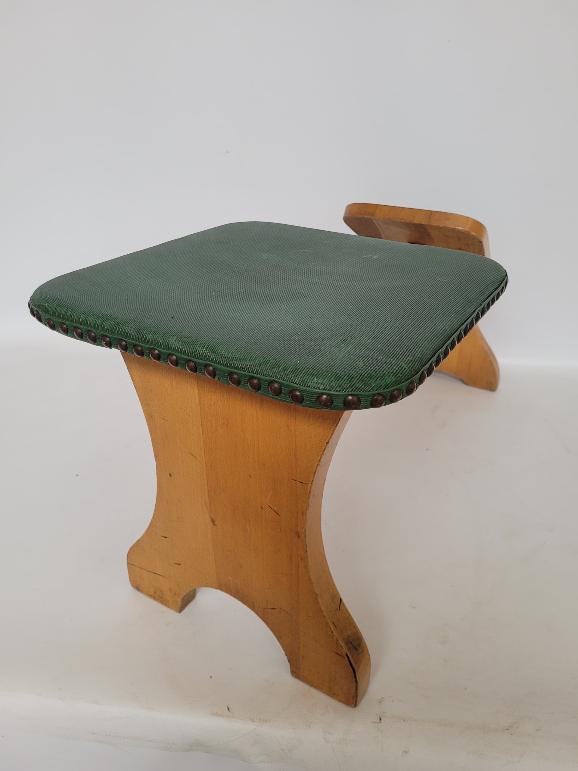Shoe Fitting Stool, green, brown wood, green fabric, Germany, 1960s. - 344762