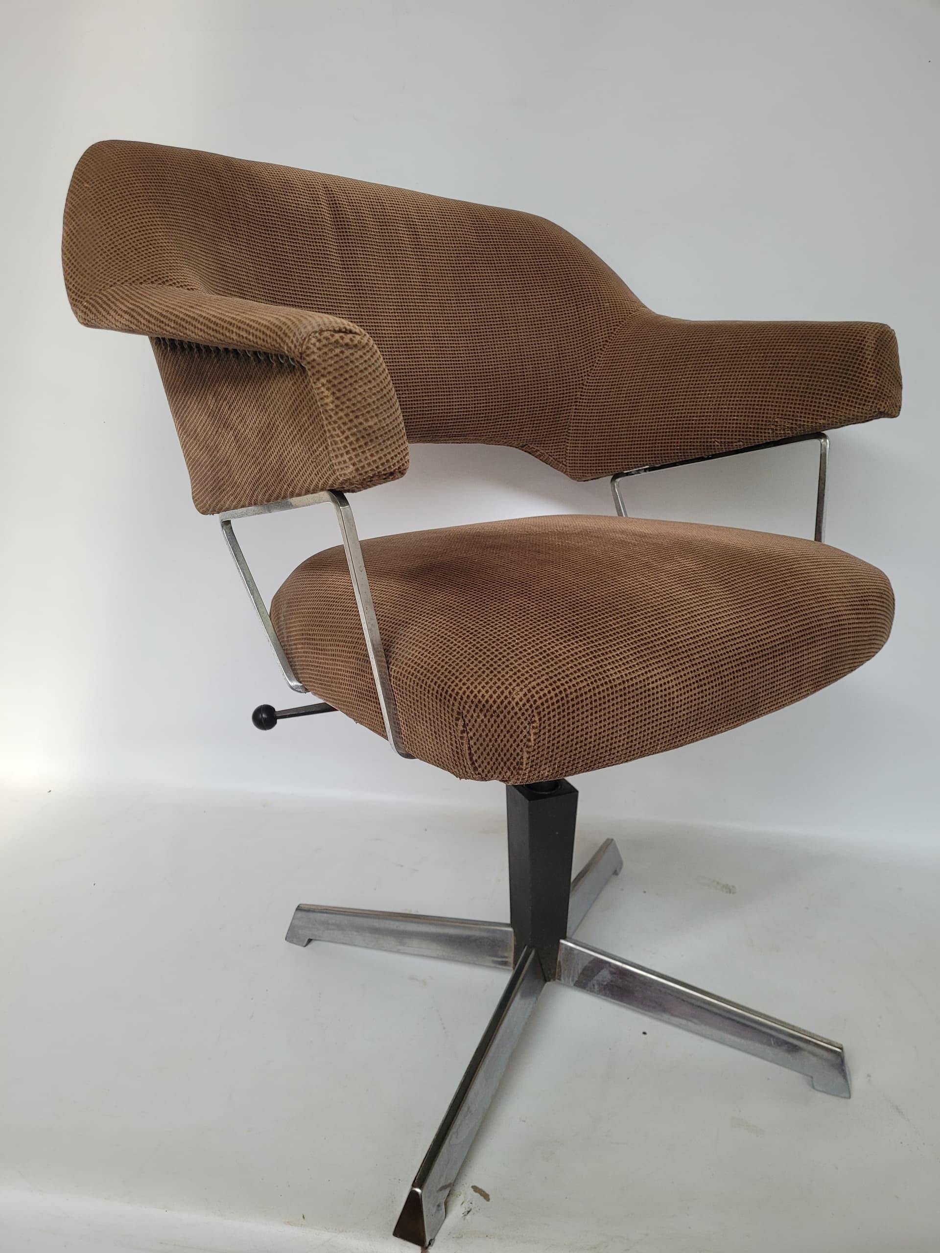 Swivel Office Chair, brown corduroy, chrome, Germany, 1960s. - 344788