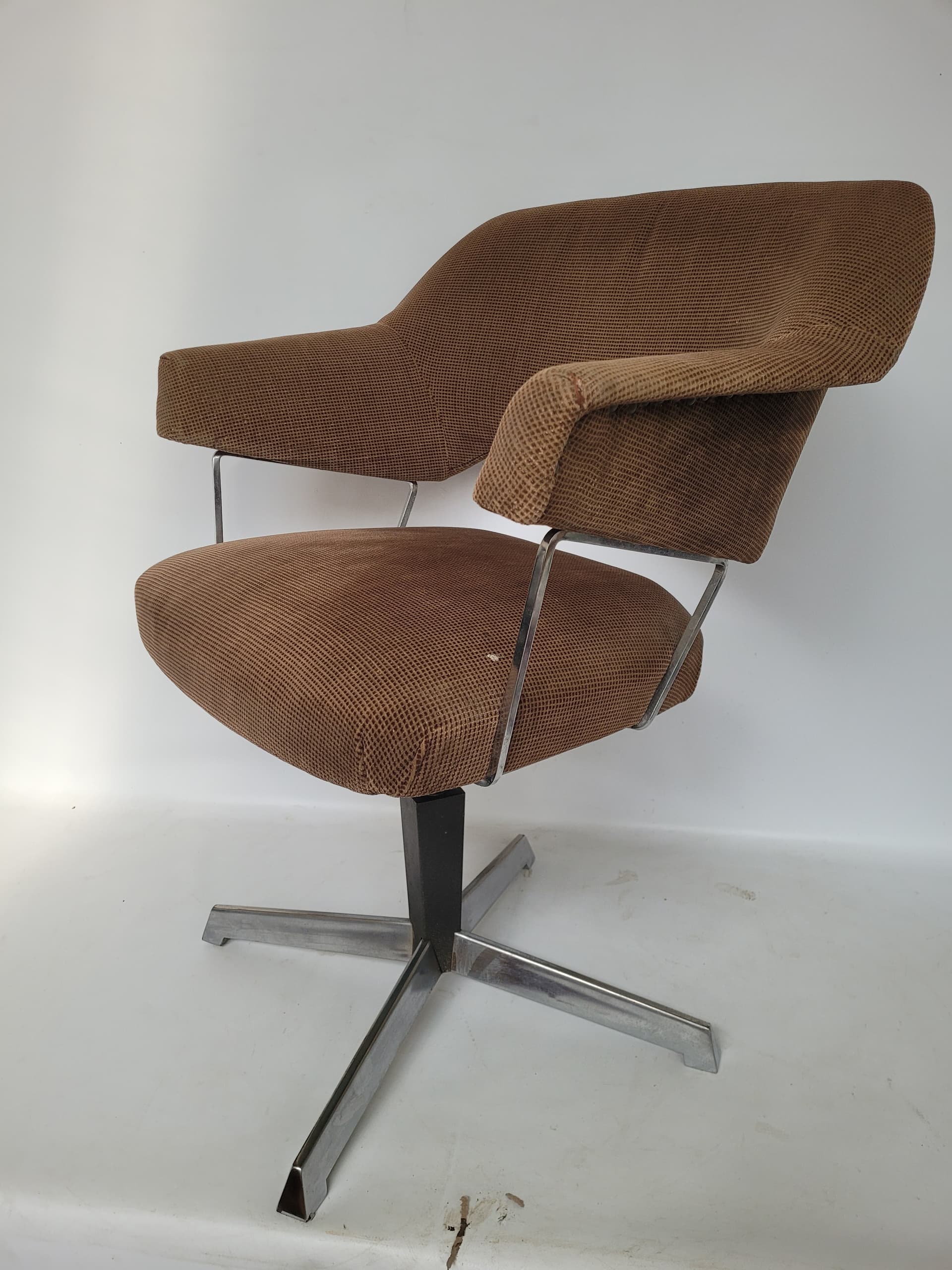 Swivel Office Chair, brown corduroy, chrome, Germany, 1960s. - 344787