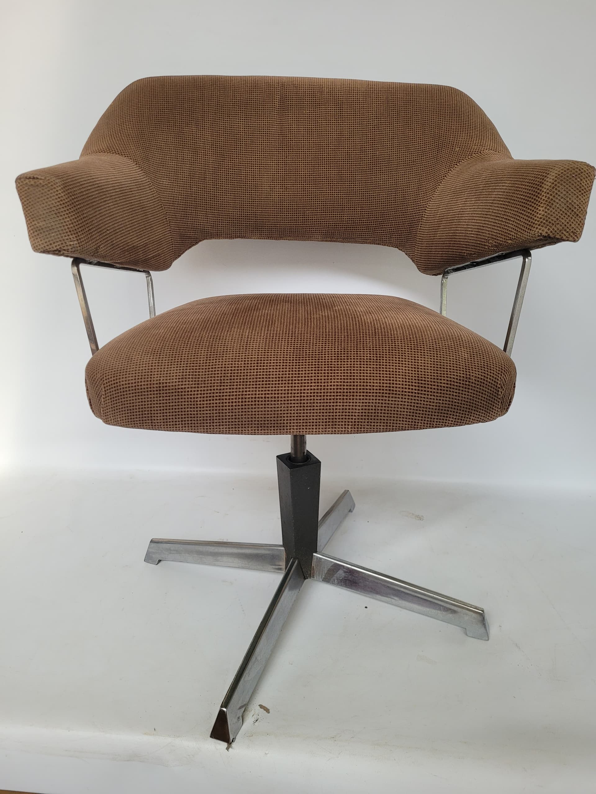 Swivel Office Chair, brown corduroy, chrome, Germany, 1960s. - 344782
